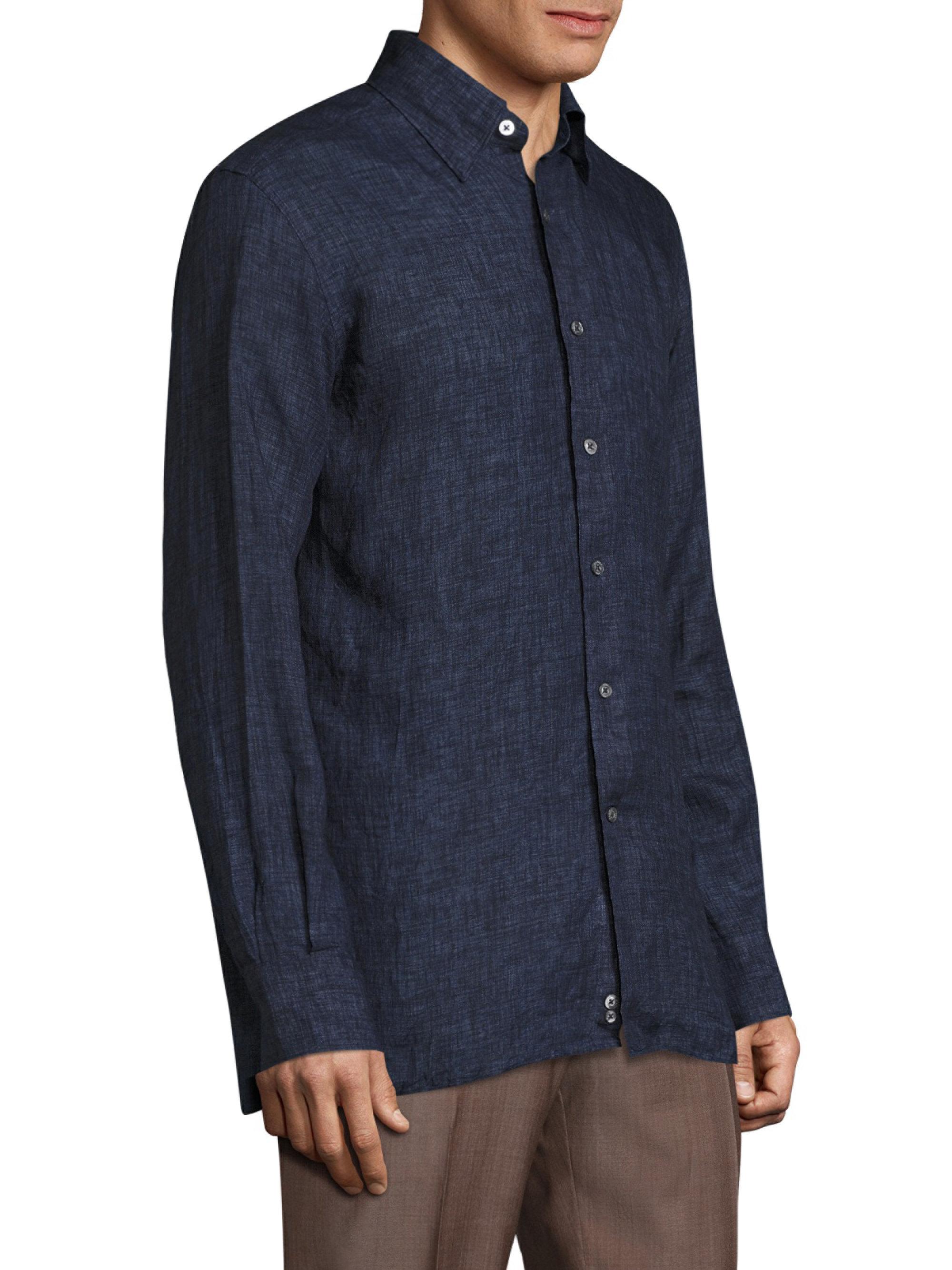 Lyst - Canali Regular-fit Solid Linen Shirt in Blue for Men