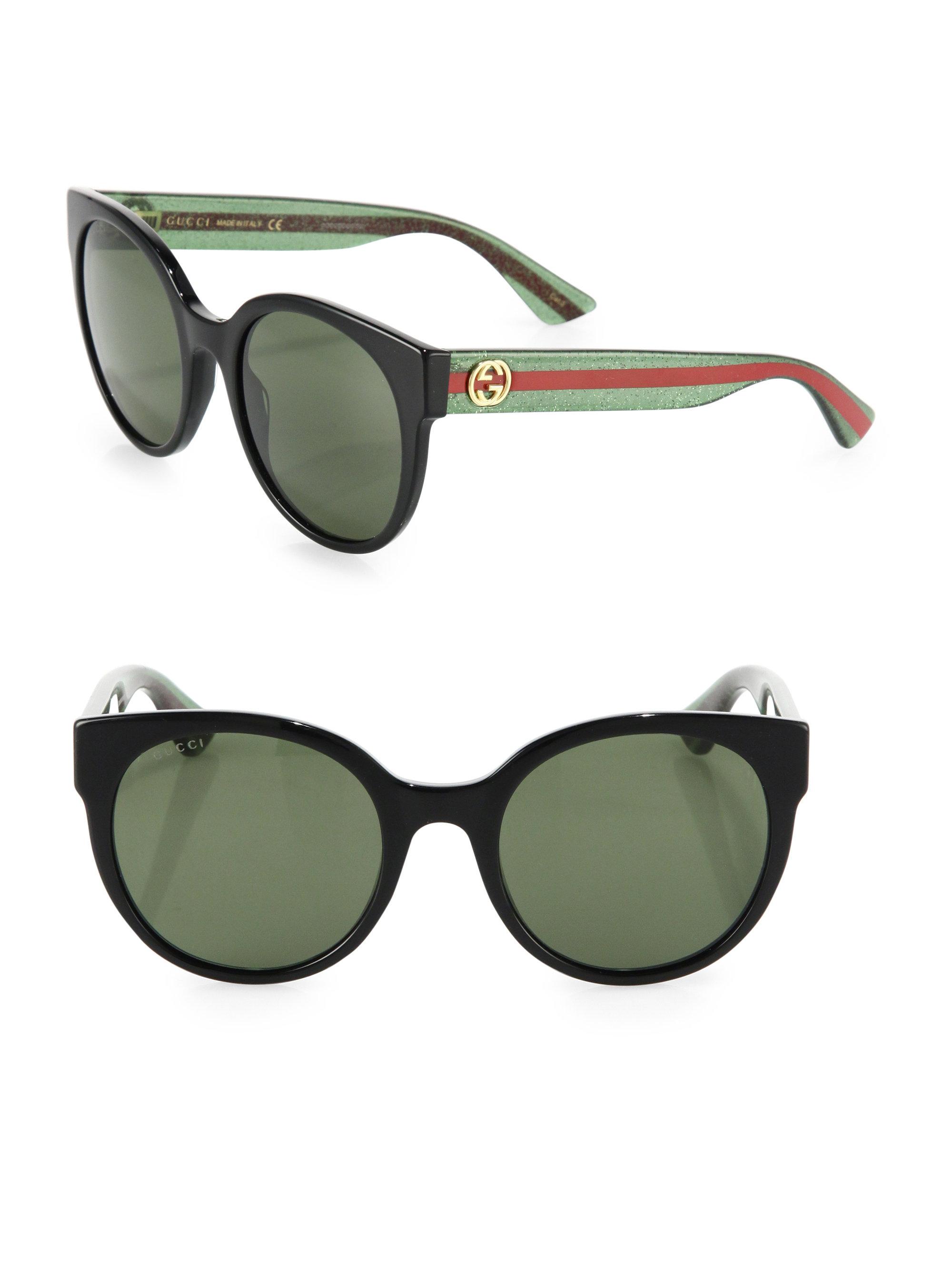 Gucci 54mm Glitter Round Sunglasses in Black | Lyst