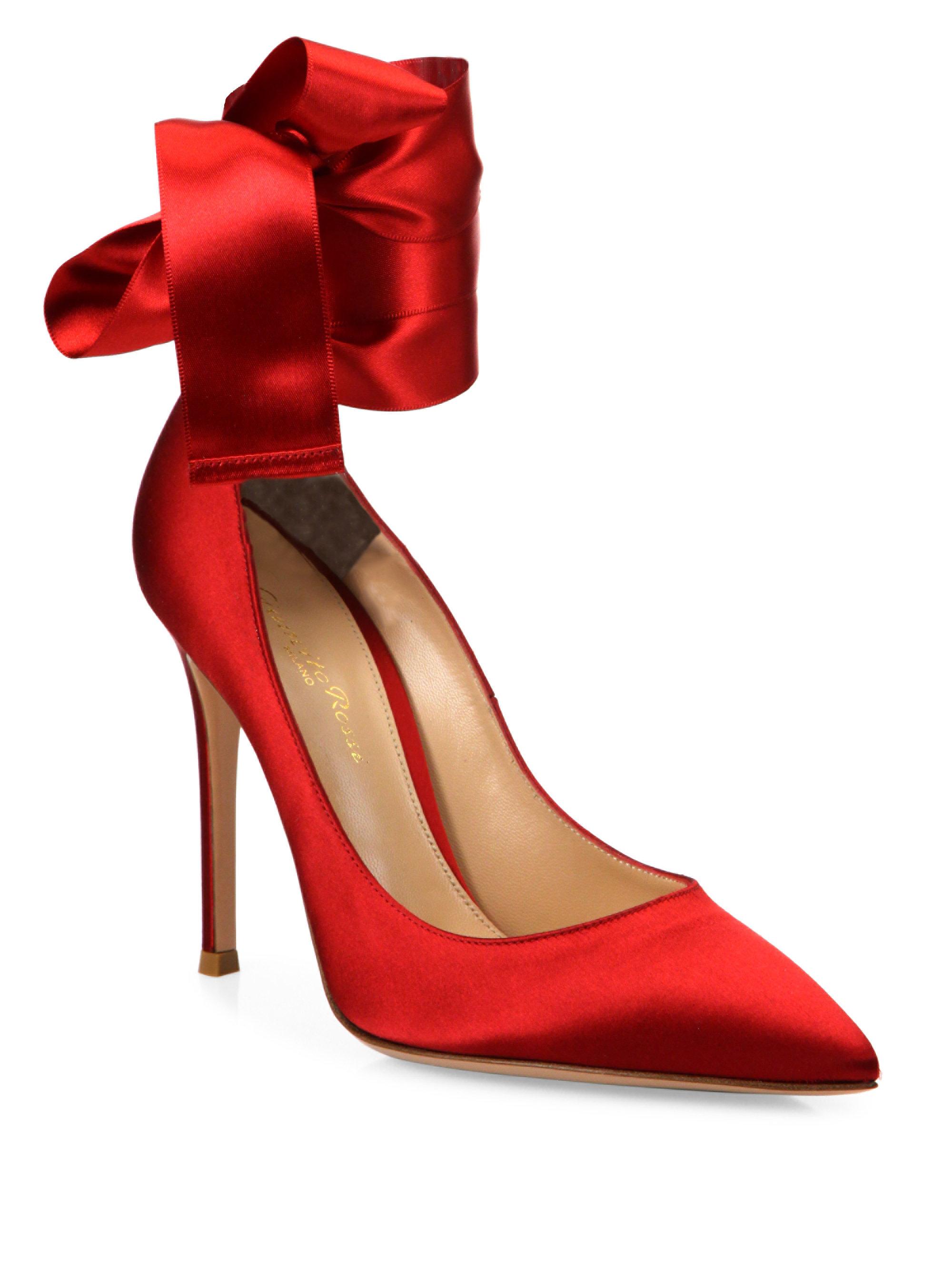 Gianvito rossi Gala Satin Anklewrap Point Toe Pumps in Red Lyst