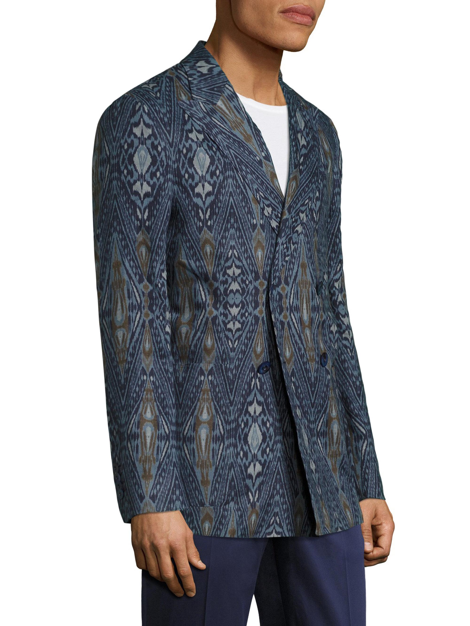 Lyst - Etro Ikat Printed Linen Over Jacket in Blue for Men