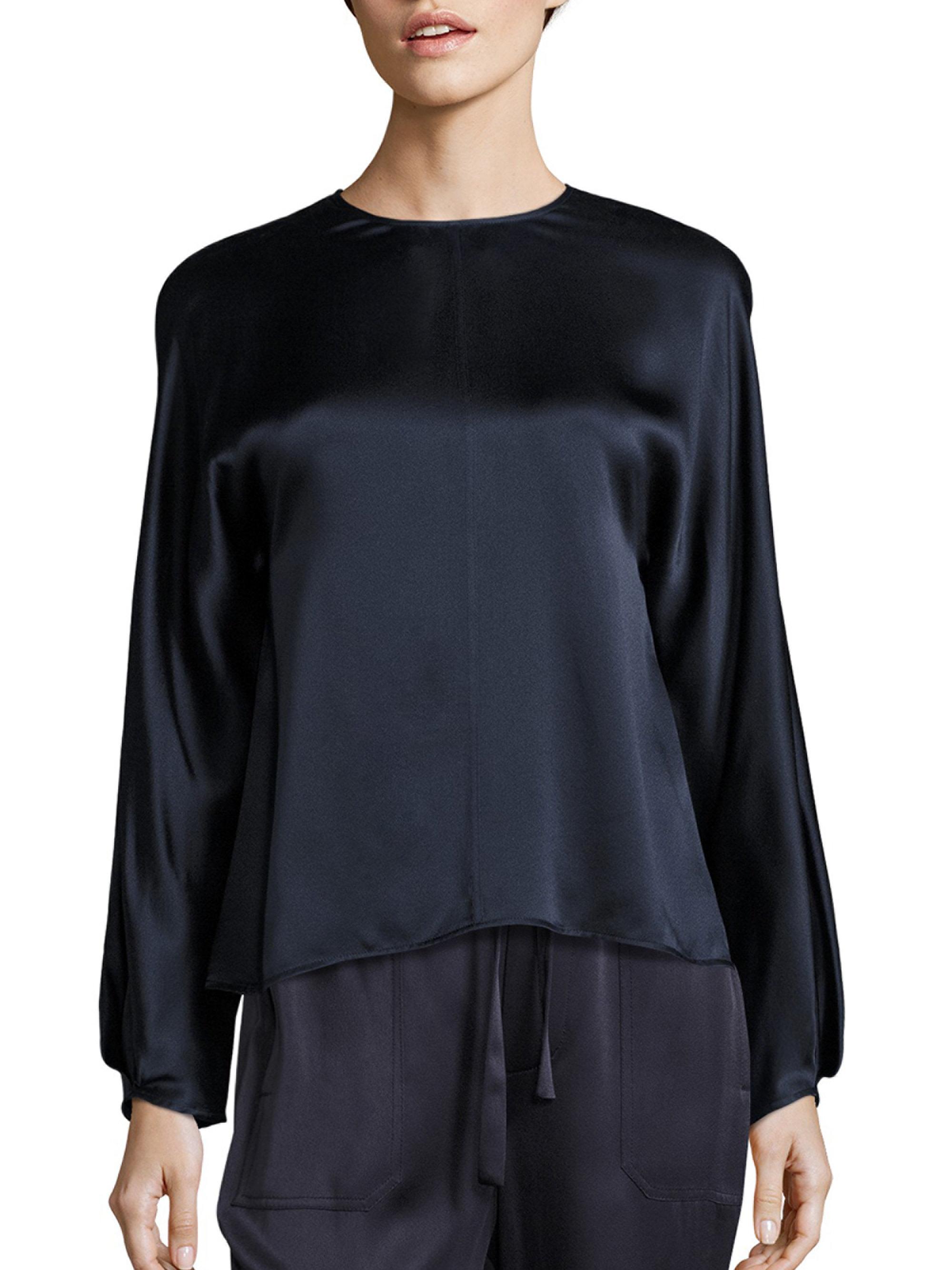 Vince Slit Back Silk Blouse in Blue | Lyst