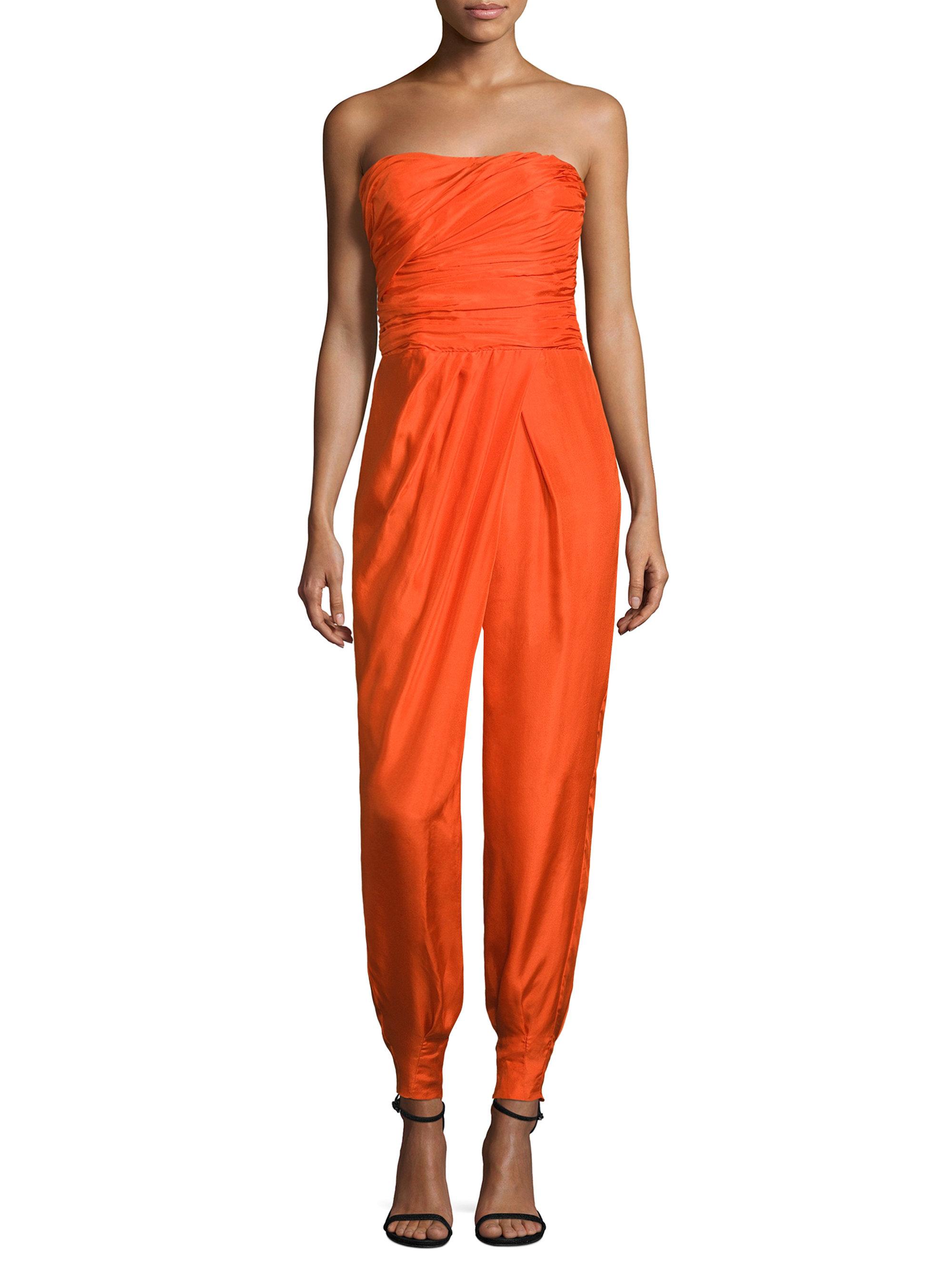 Polo ralph lauren Strapless Silk Jumpsuit in Orange | Lyst