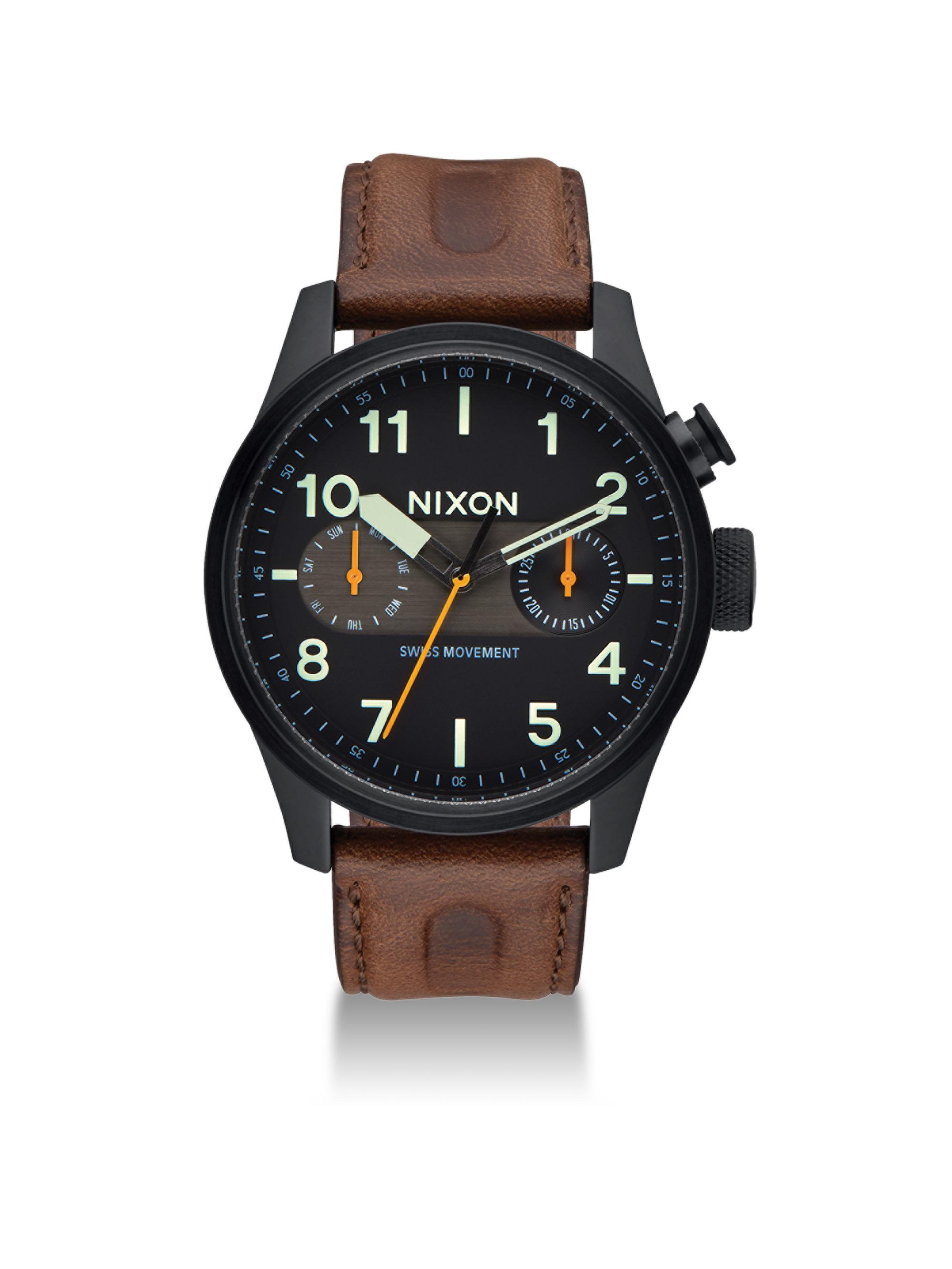Nixon Safari Deluxe Leather Strap Watch in Black for Men ...