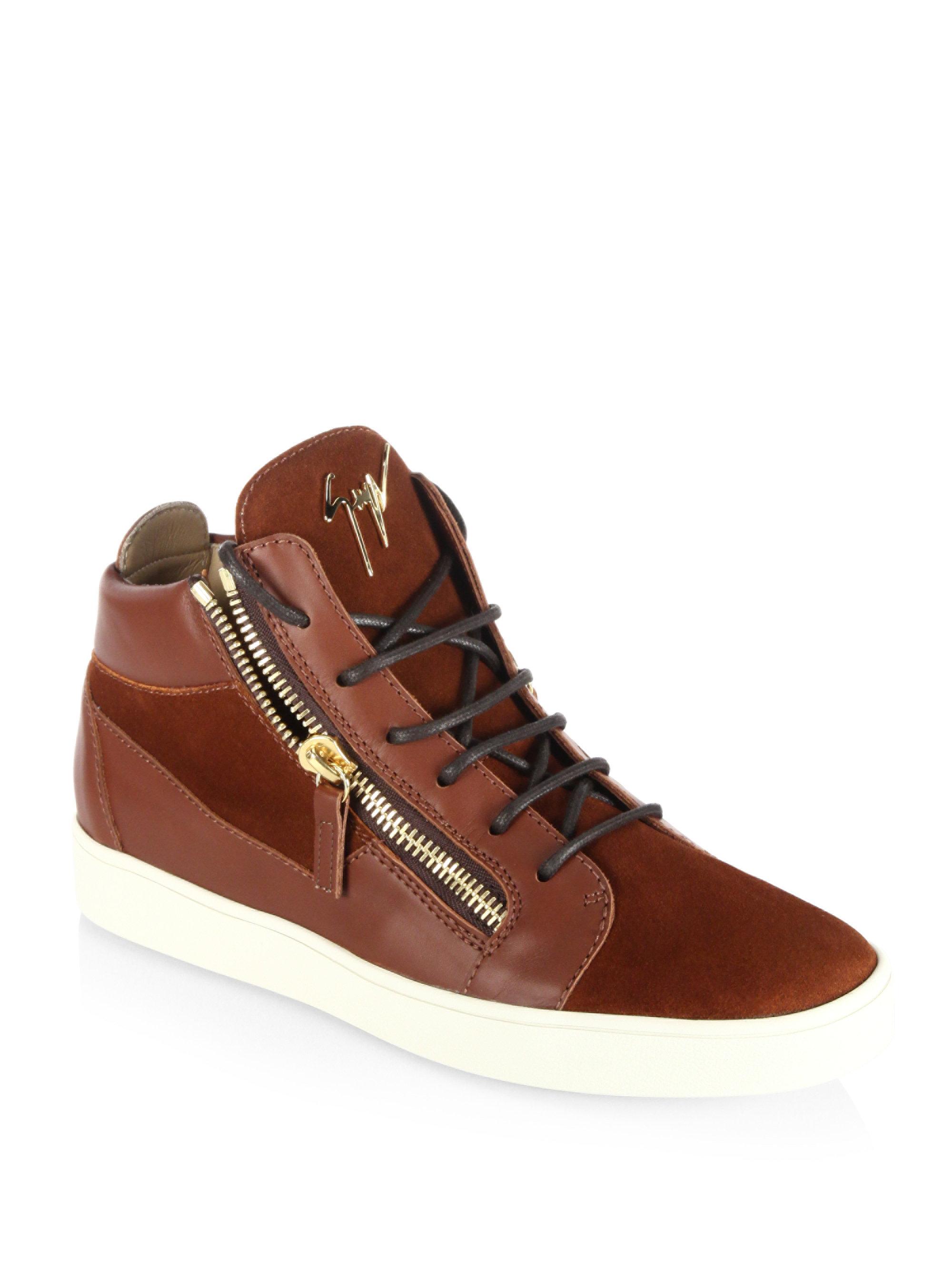 Giuseppe zanotti Double-zip Leather & Suede Mid-top Trainers in Red for ...