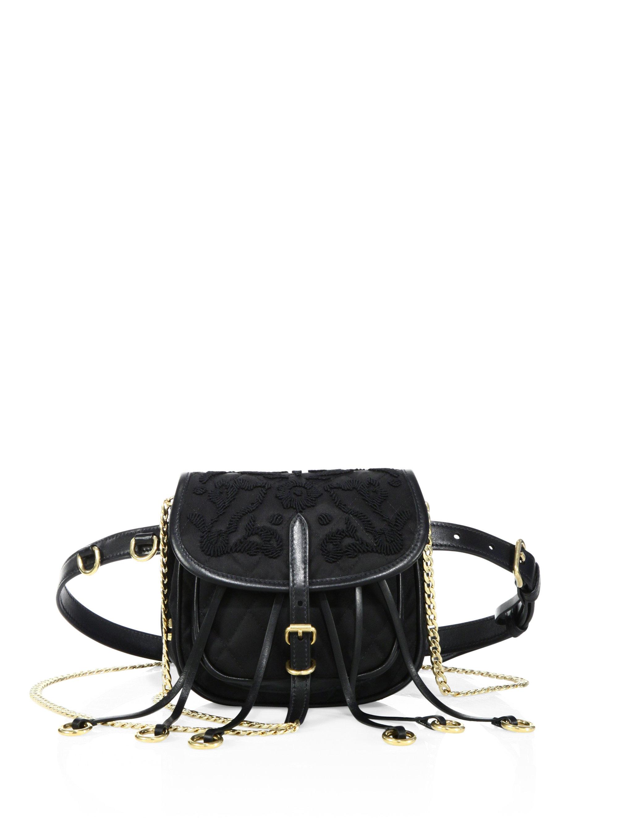 Prada Floral-embroidered Nylon Belt Bag in Black | Lyst