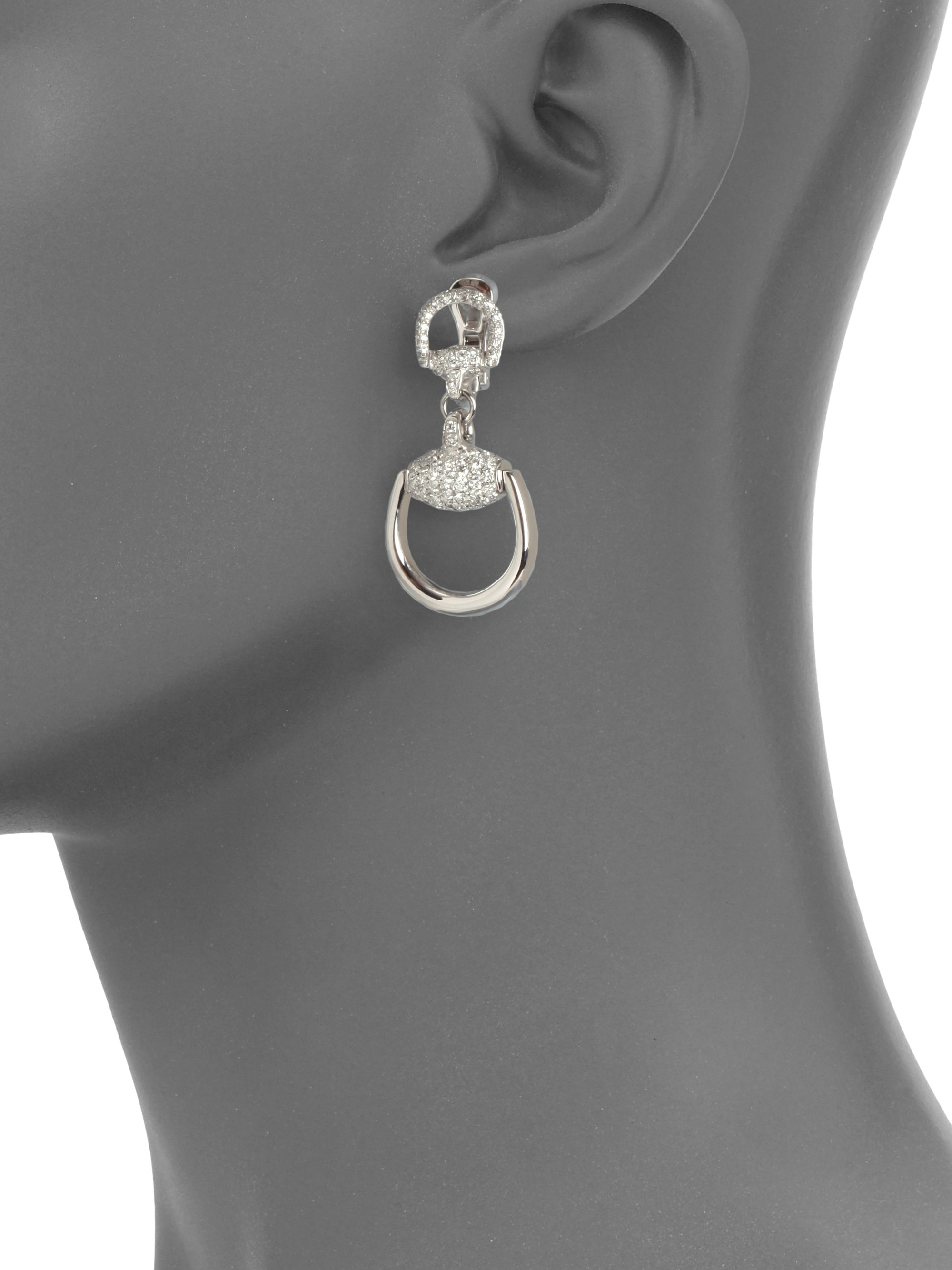 Gucci Horsebit Diamond & 18k White Gold Drop Earrings in Metallic | Lyst