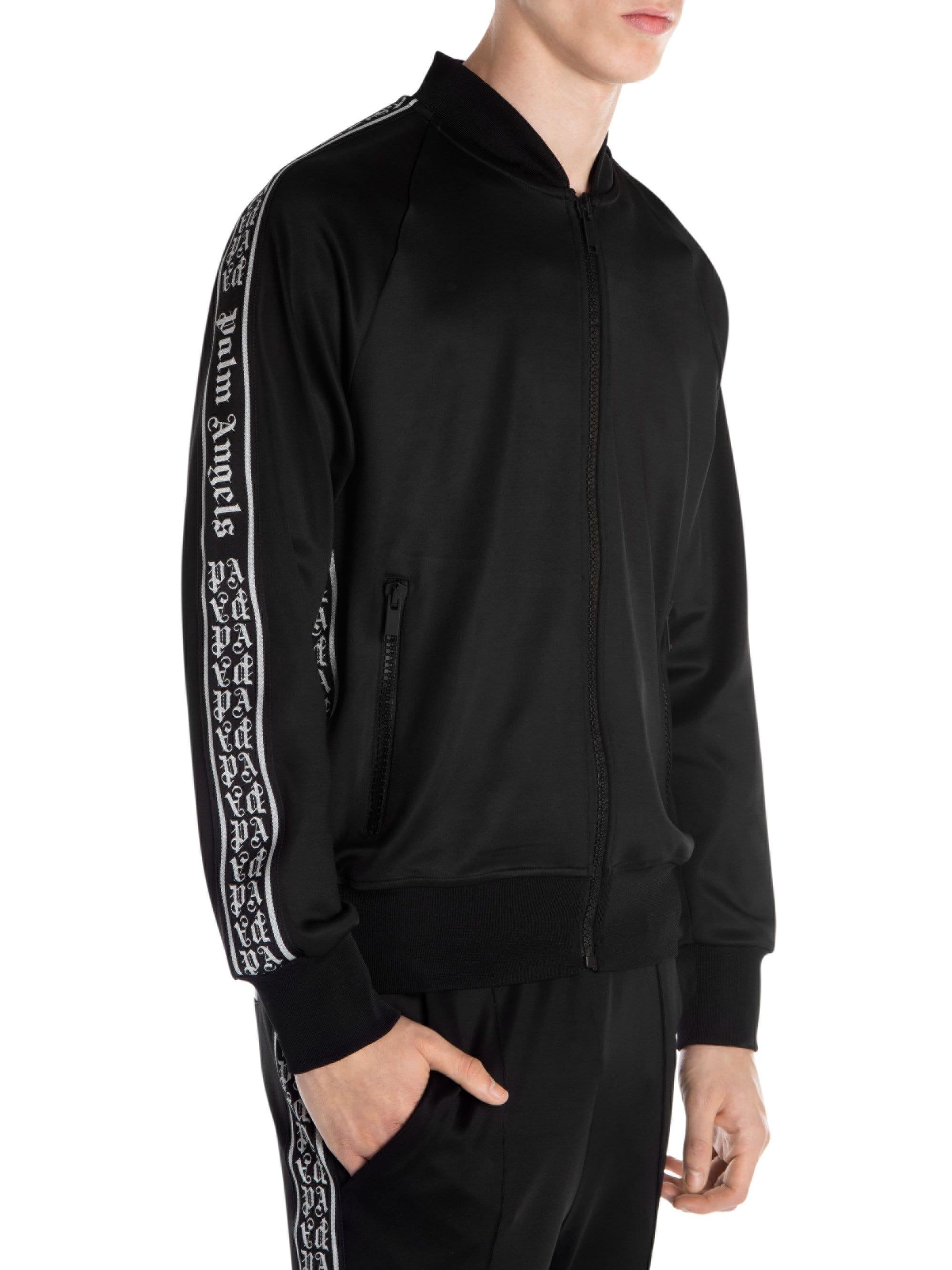 Palm Angels Men's Sleek Varsity Track Jacket - Black Silver in Black ...