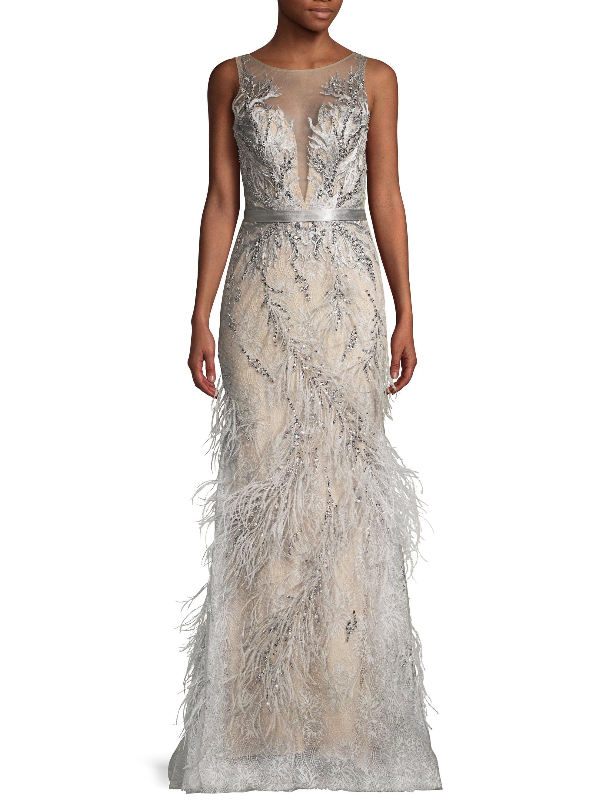 basix feather embellished gown