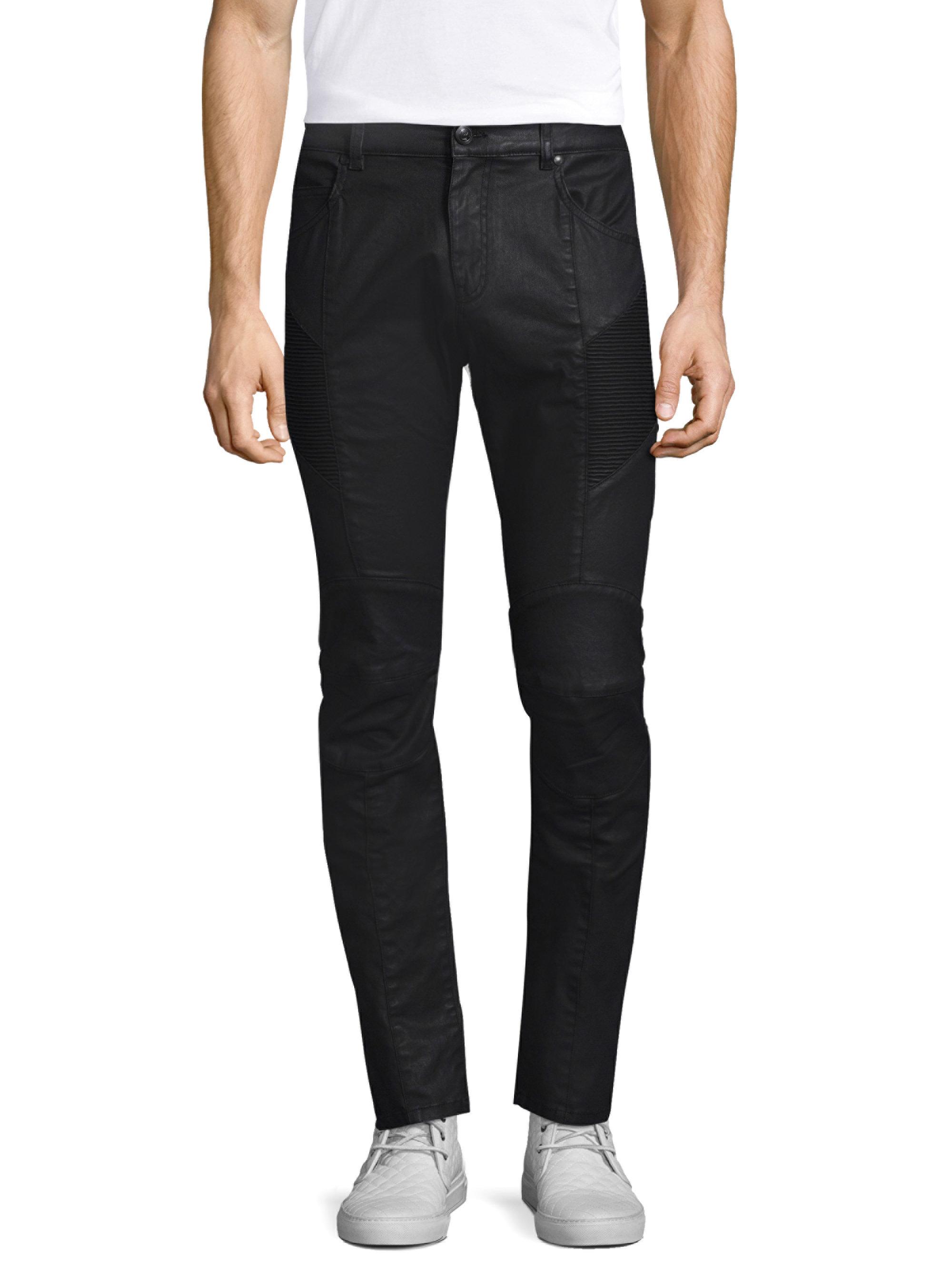 Lyst - Balmain Coated Denim Jeans in Black for Men