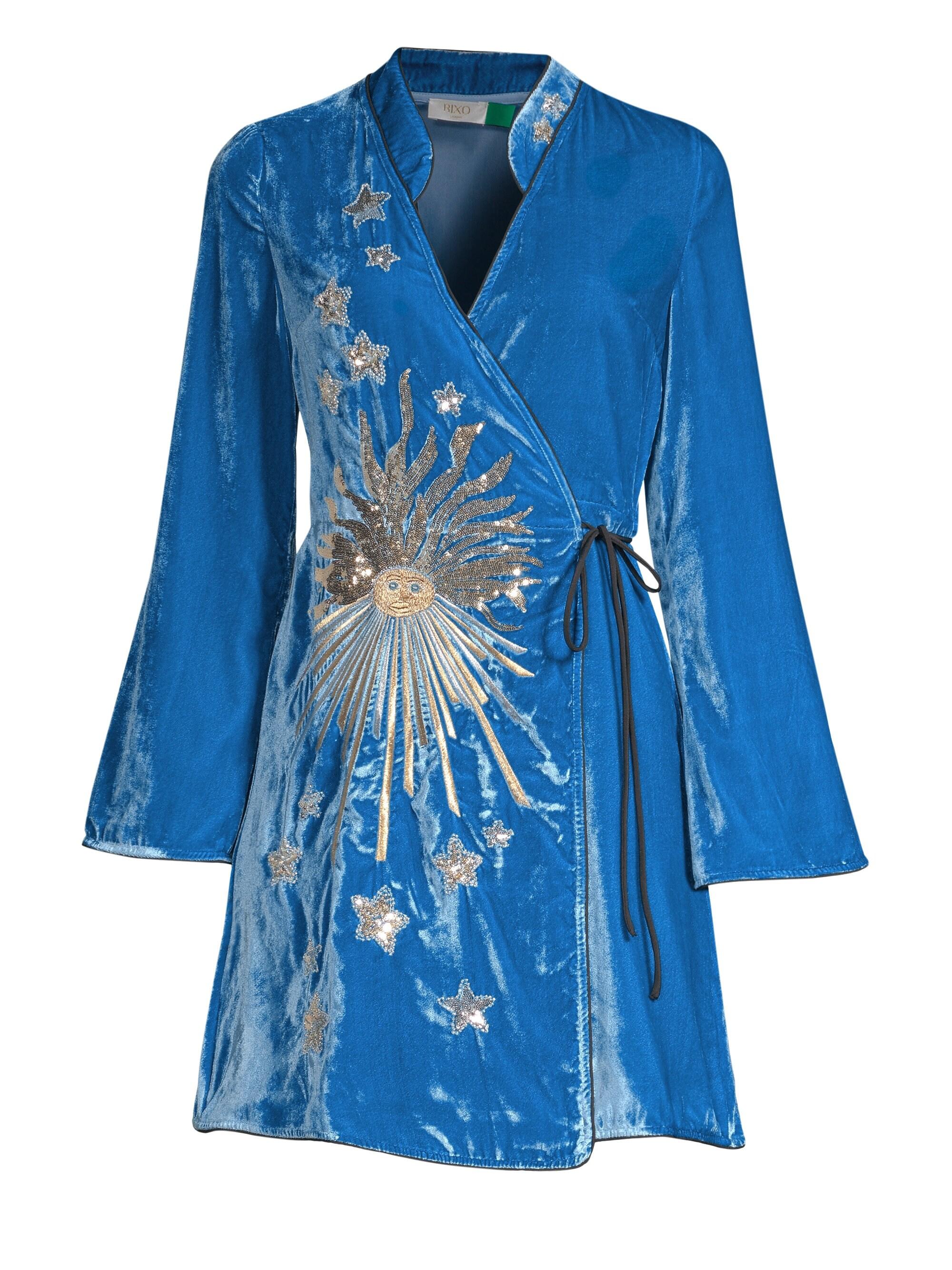 RIXO London Women's Iris Embellished Velvet Wrap Dress - Blue in Blue - Lyst