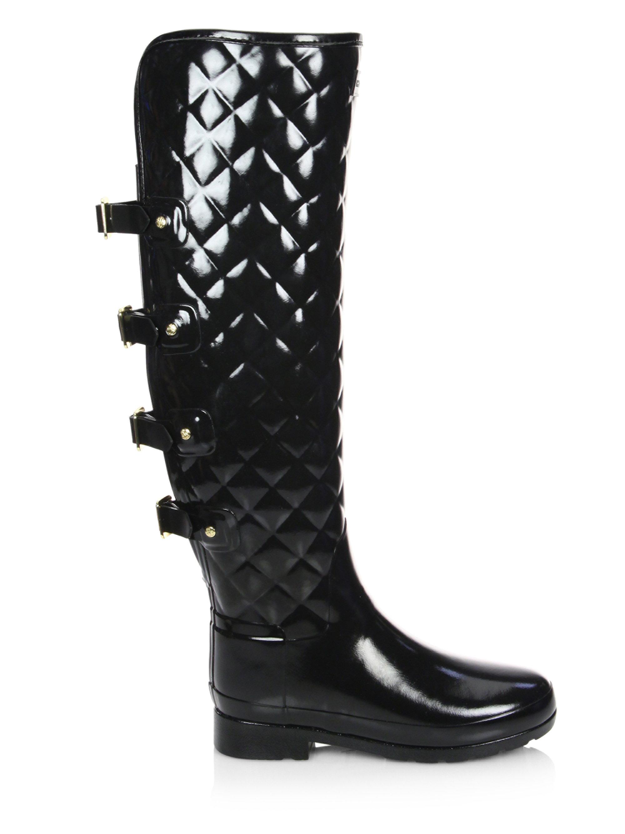 Lyst - HUNTER Refined Quilted Over-the-knee Rain Boots in Black