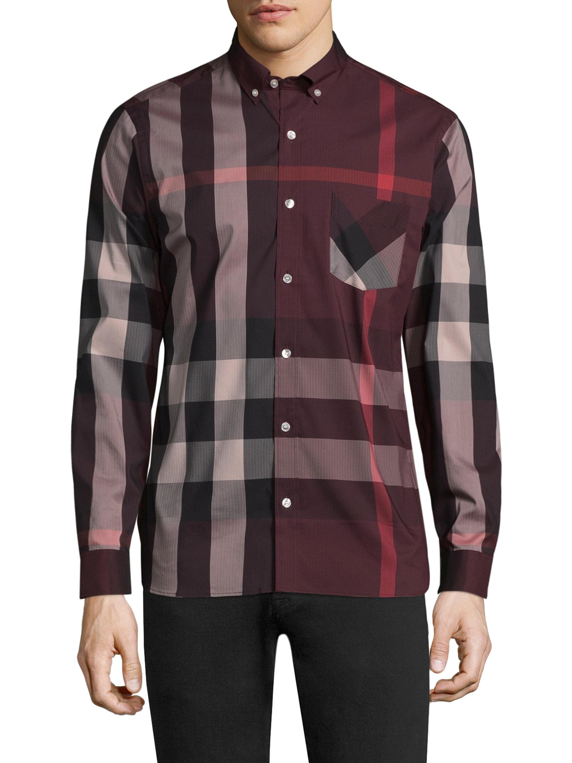 Lyst - Burberry Thornaby Plaid Casual Button-down Shirt in Red for Men
