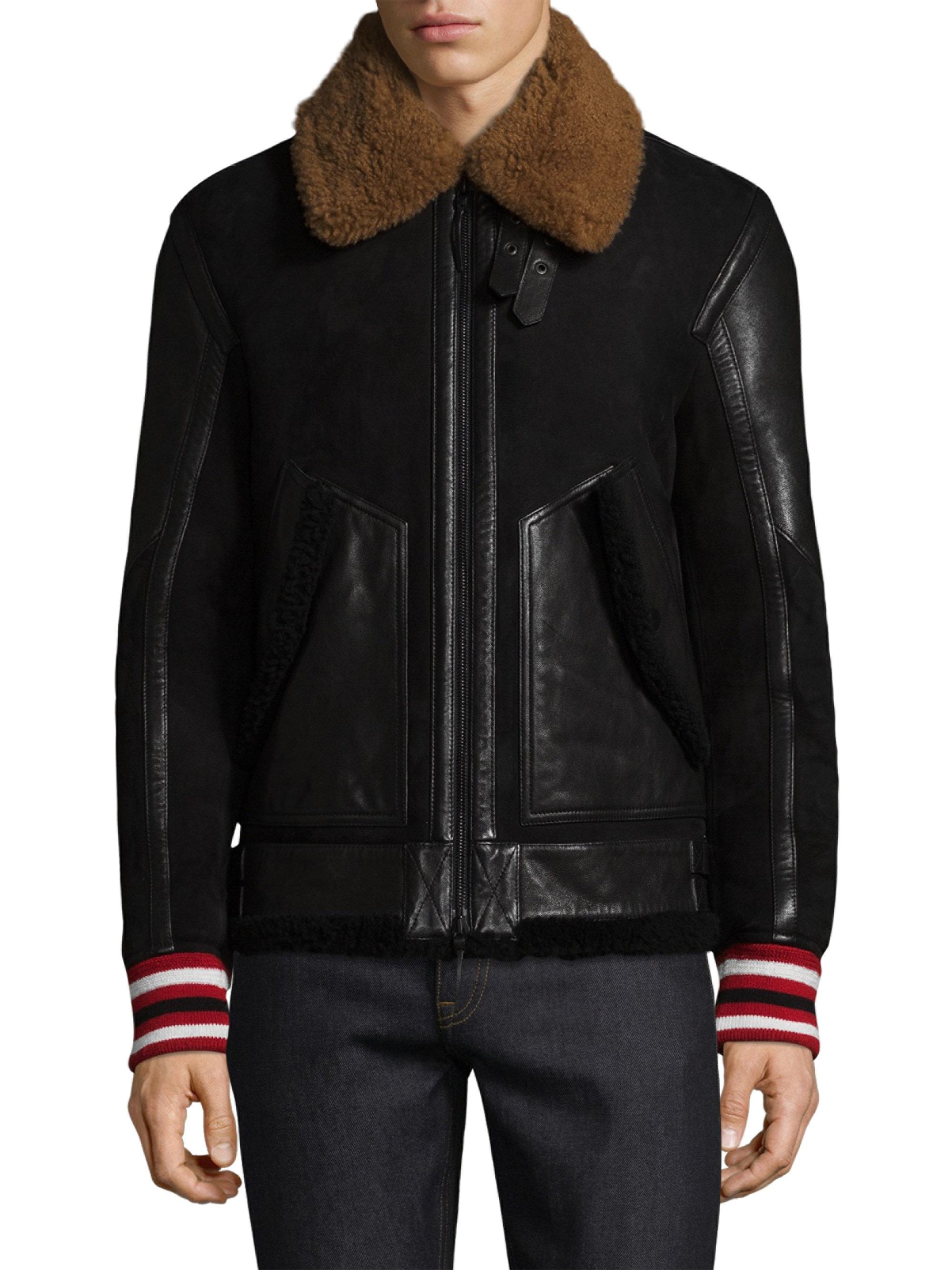 Tommy Hilfiger Shearling Leather Jacket In Black For Men Lyst Gallery