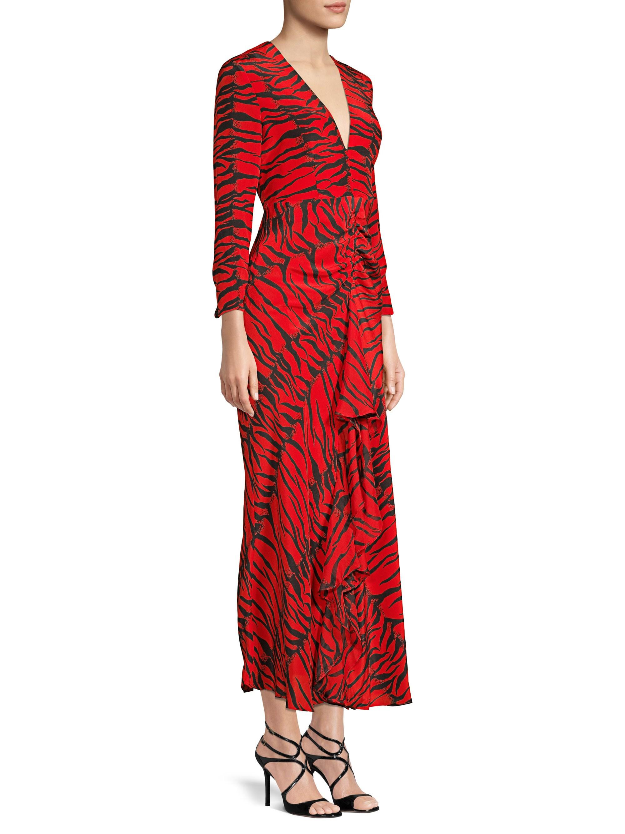 RIXO London Women's Rose Tiger Print Silk Maxi Dress - Red Tiger in Red ...