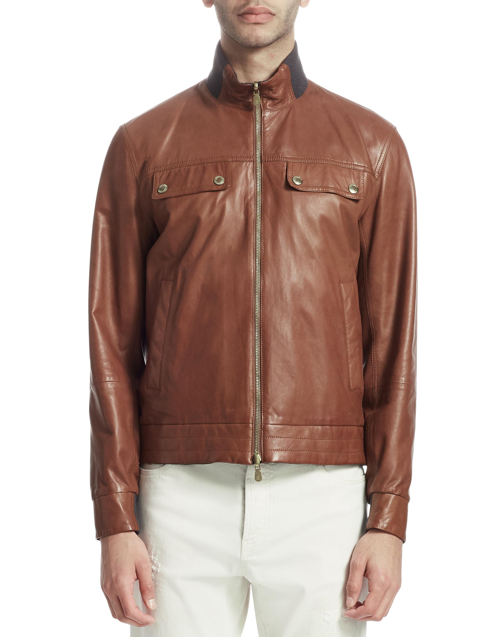 Brunello Cucinelli Reversible Leather Jacket in Brown for Men - Lyst