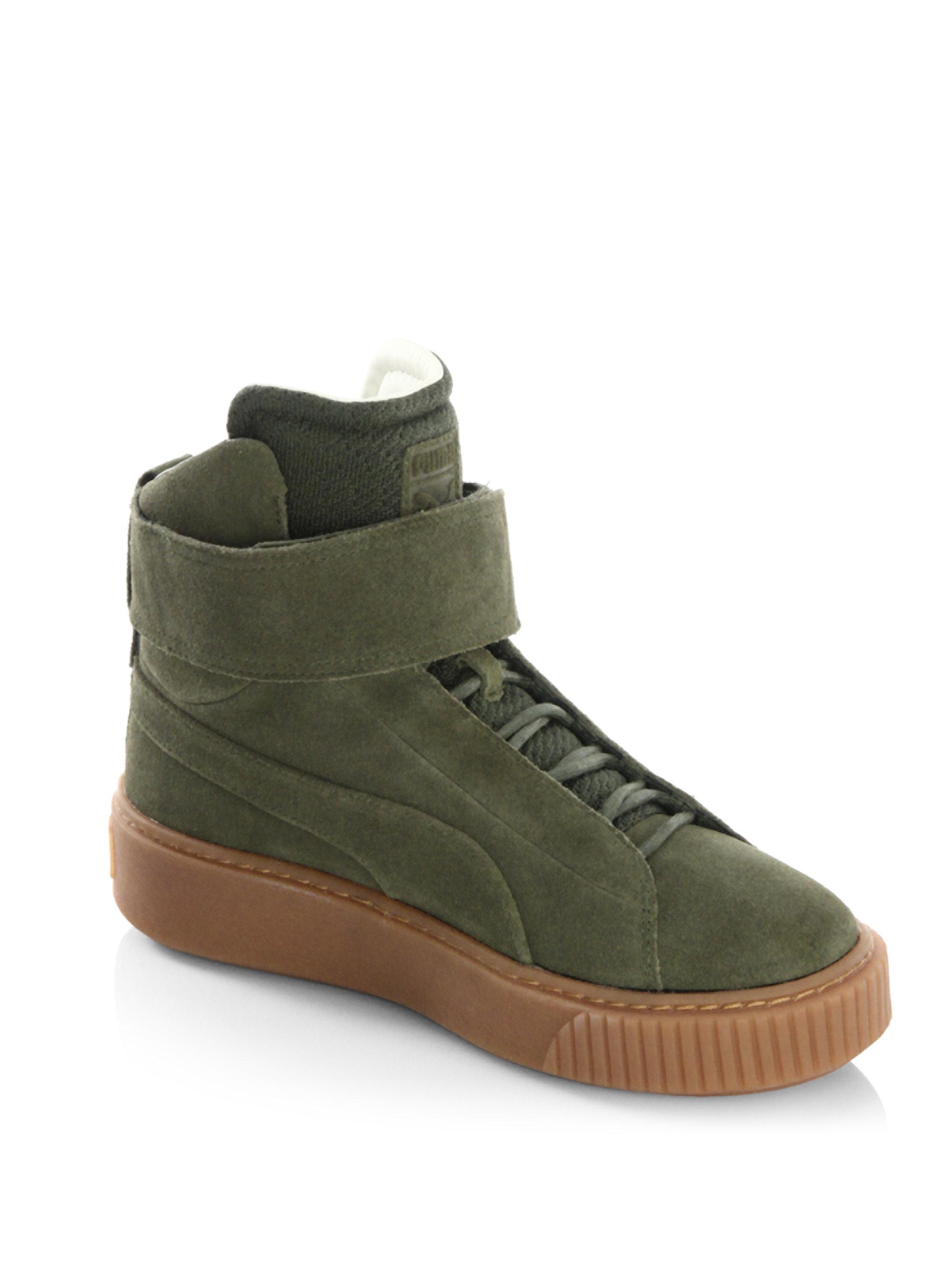puma green suede sneakers