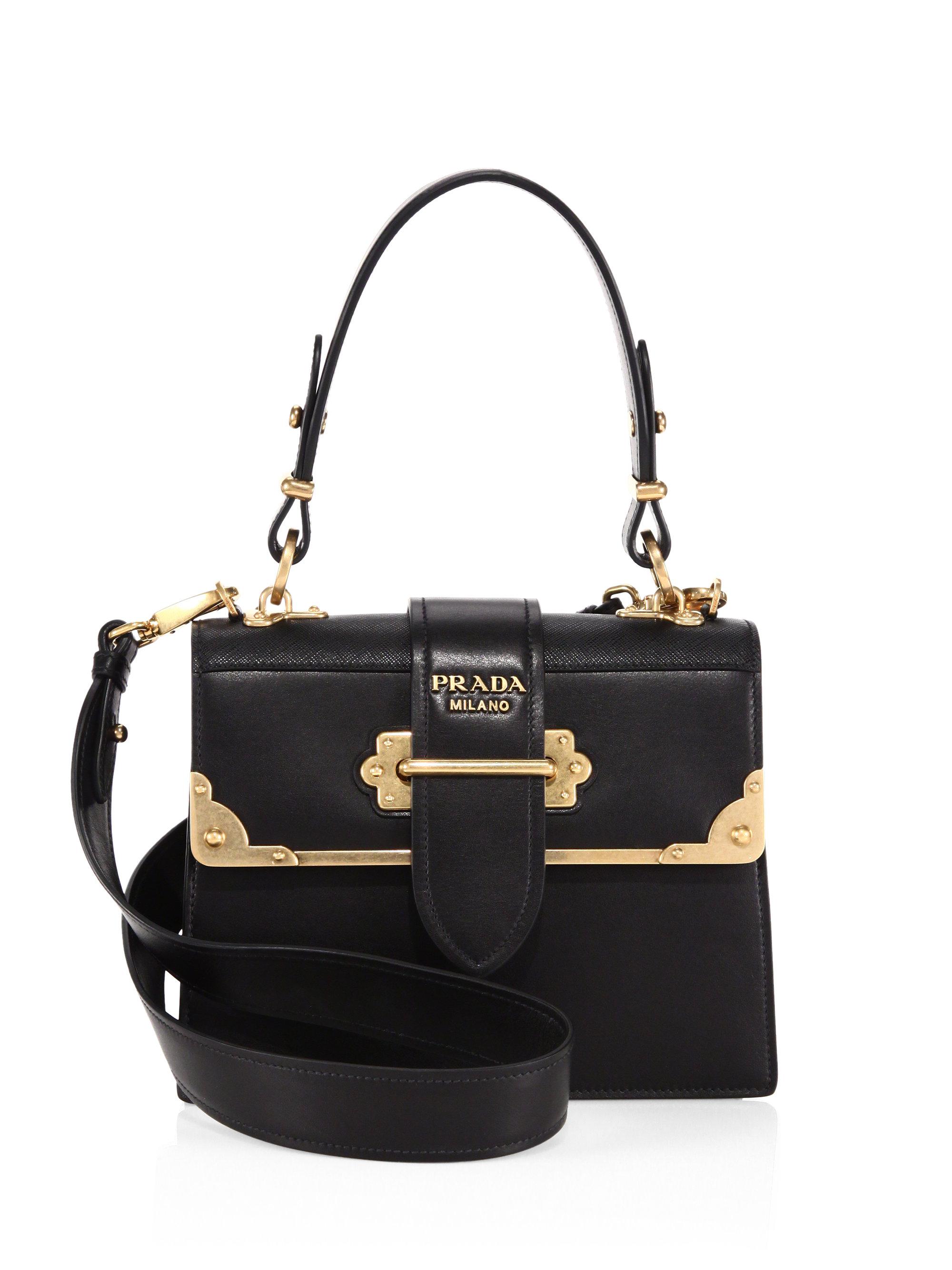 Prada Women&#39;s Cahier Leather Handbag - Black - Lyst