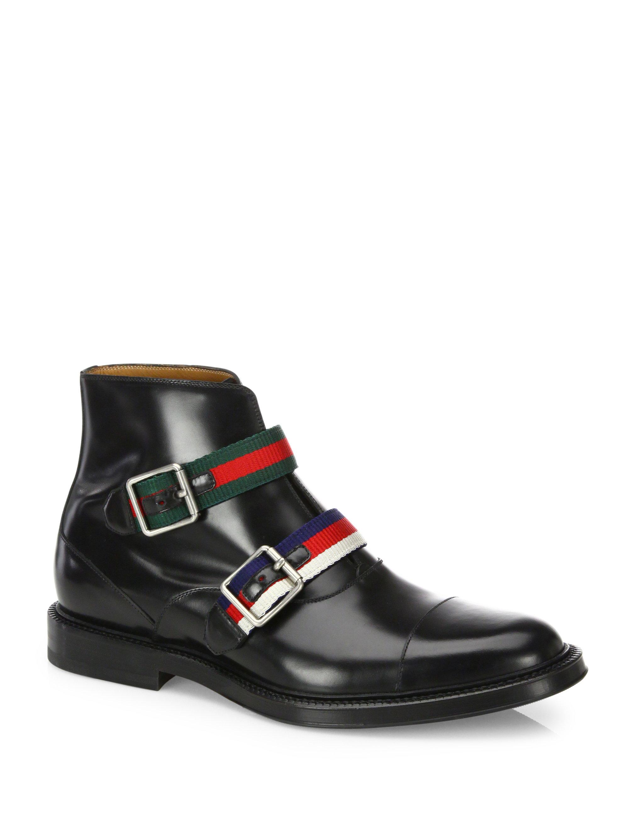 Lyst - Gucci Beyond Double Buckle Leather Ankle Boots in Black