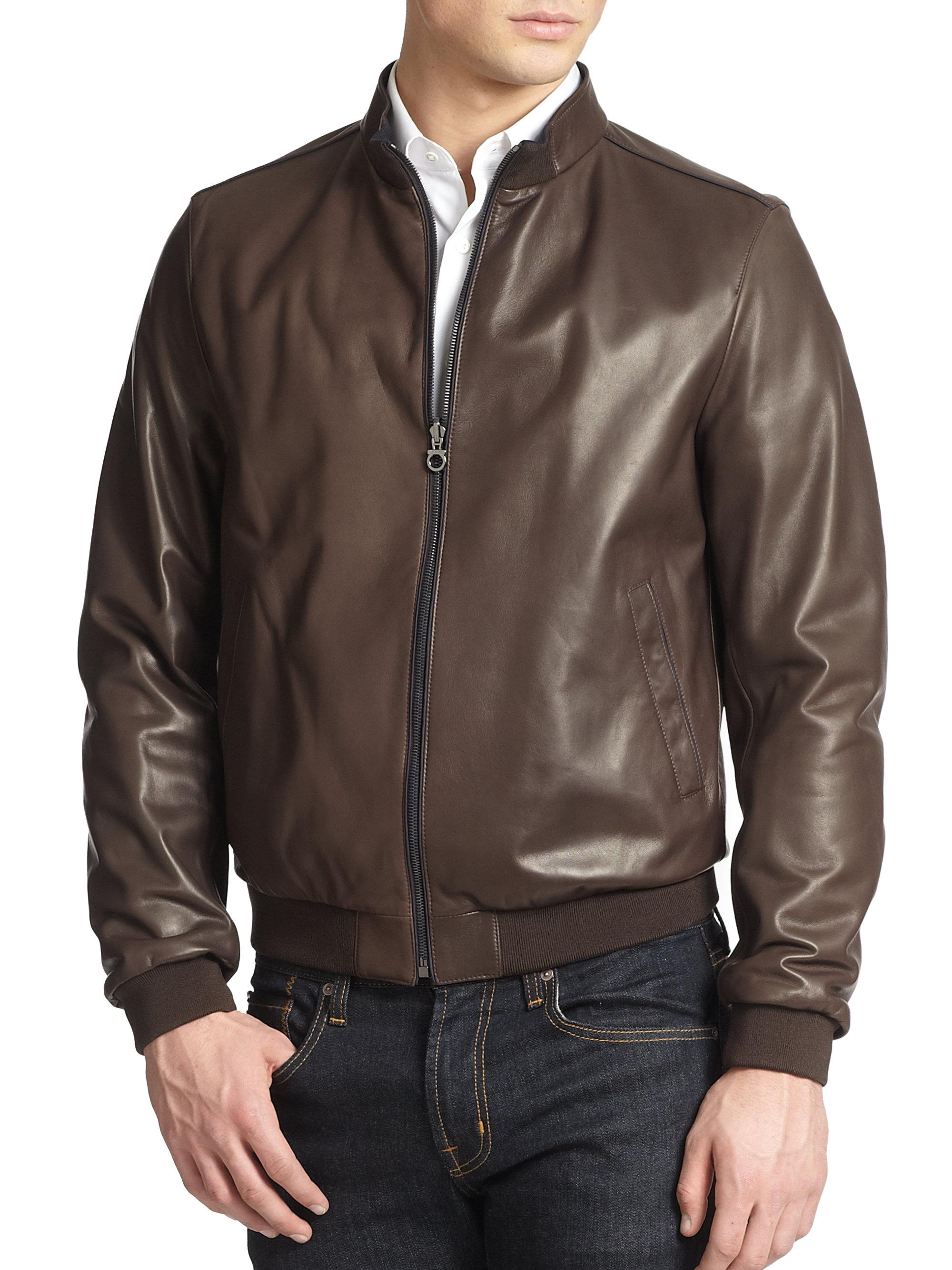 Lyst - Ferragamo Reversible Leather Bomber Jacket in Brown for Men