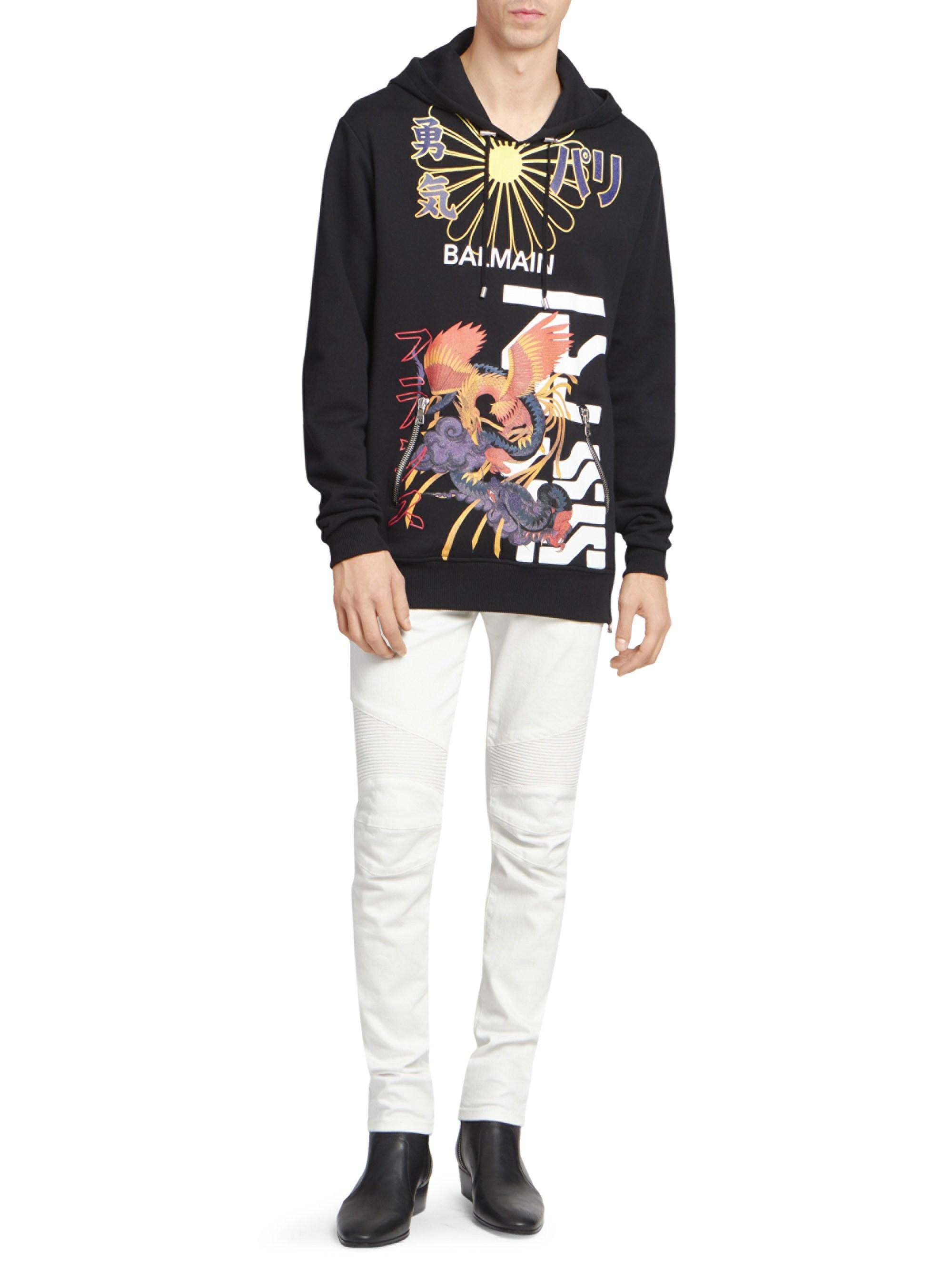 Balmain Men's Printed Side-zip Hoodie for Men - Lyst