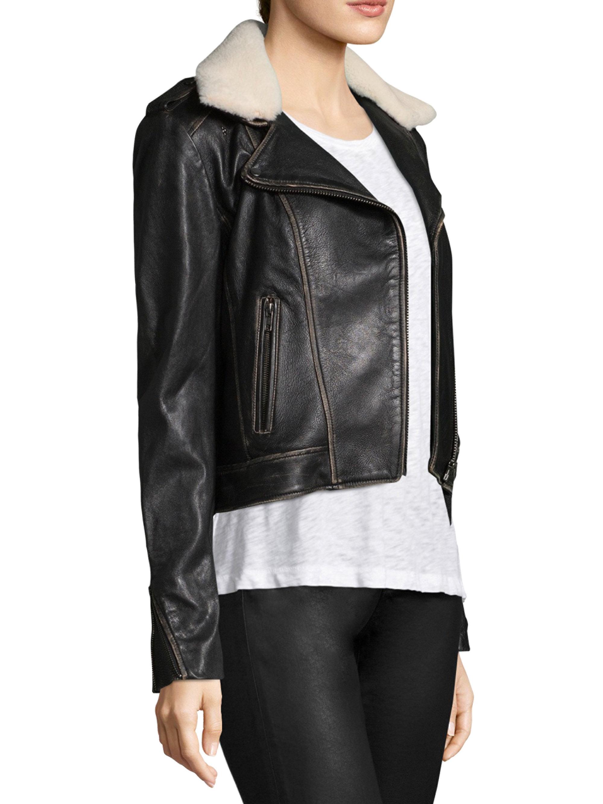 Lamarque Donna Shearling Leather Biker Jacket In Black Lyst Gallery