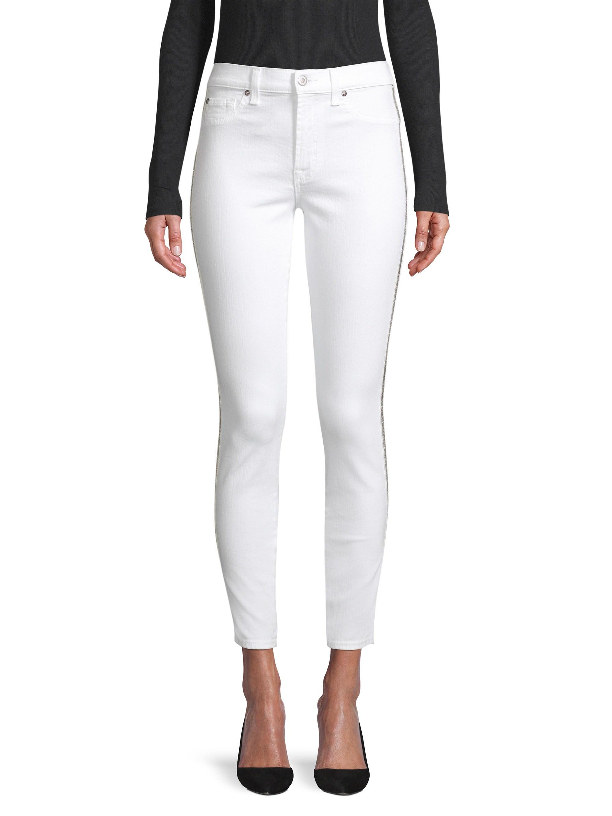 7 For All Mankind Stretch Ankle Skinny Jeans in White - Lyst