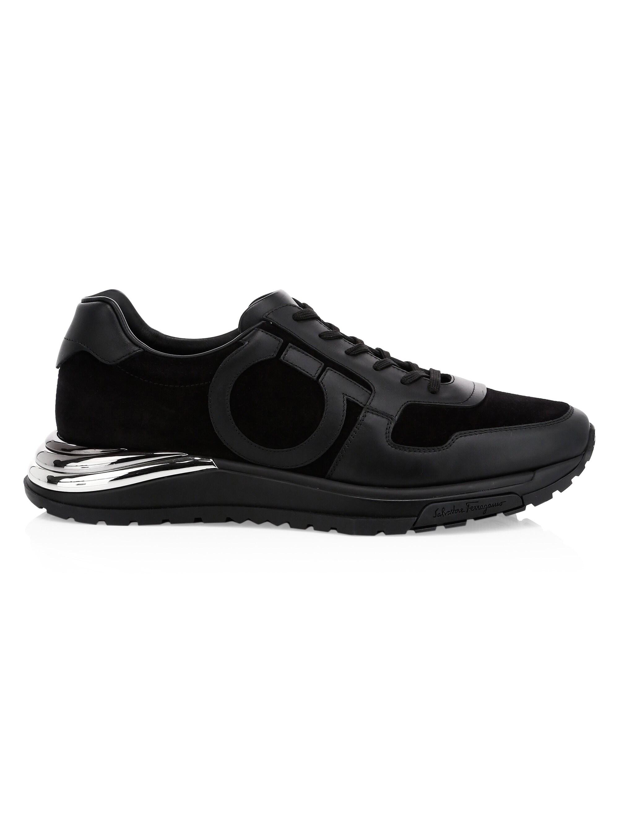 Ferragamo Brooklyn Swilly Suede & Leather Sneakers in Black for Men - Lyst