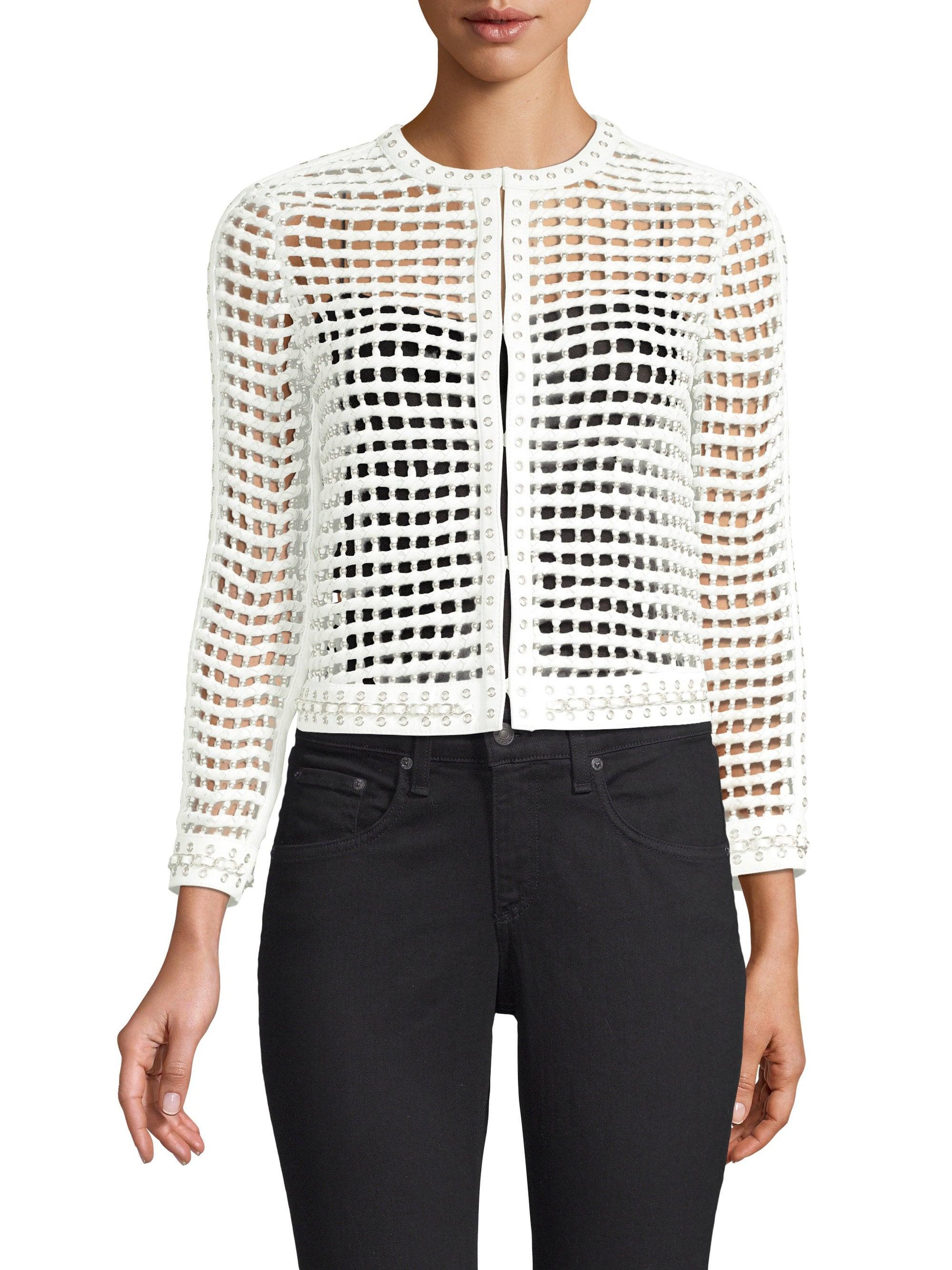 Lyst - Alice + Olivia Kidman Studded Leather Mesh Jacket in White