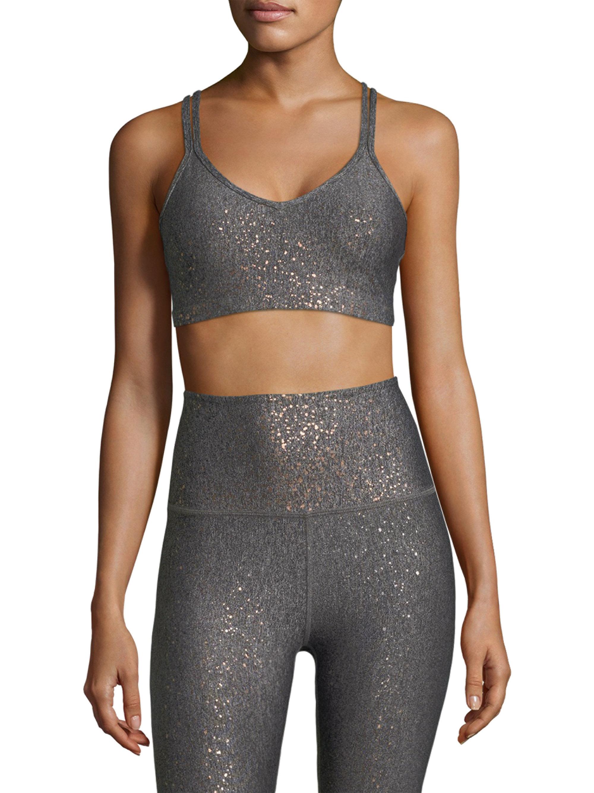 Lyst Beyond Yoga Alloy Speckle Sports Bra in Gray
