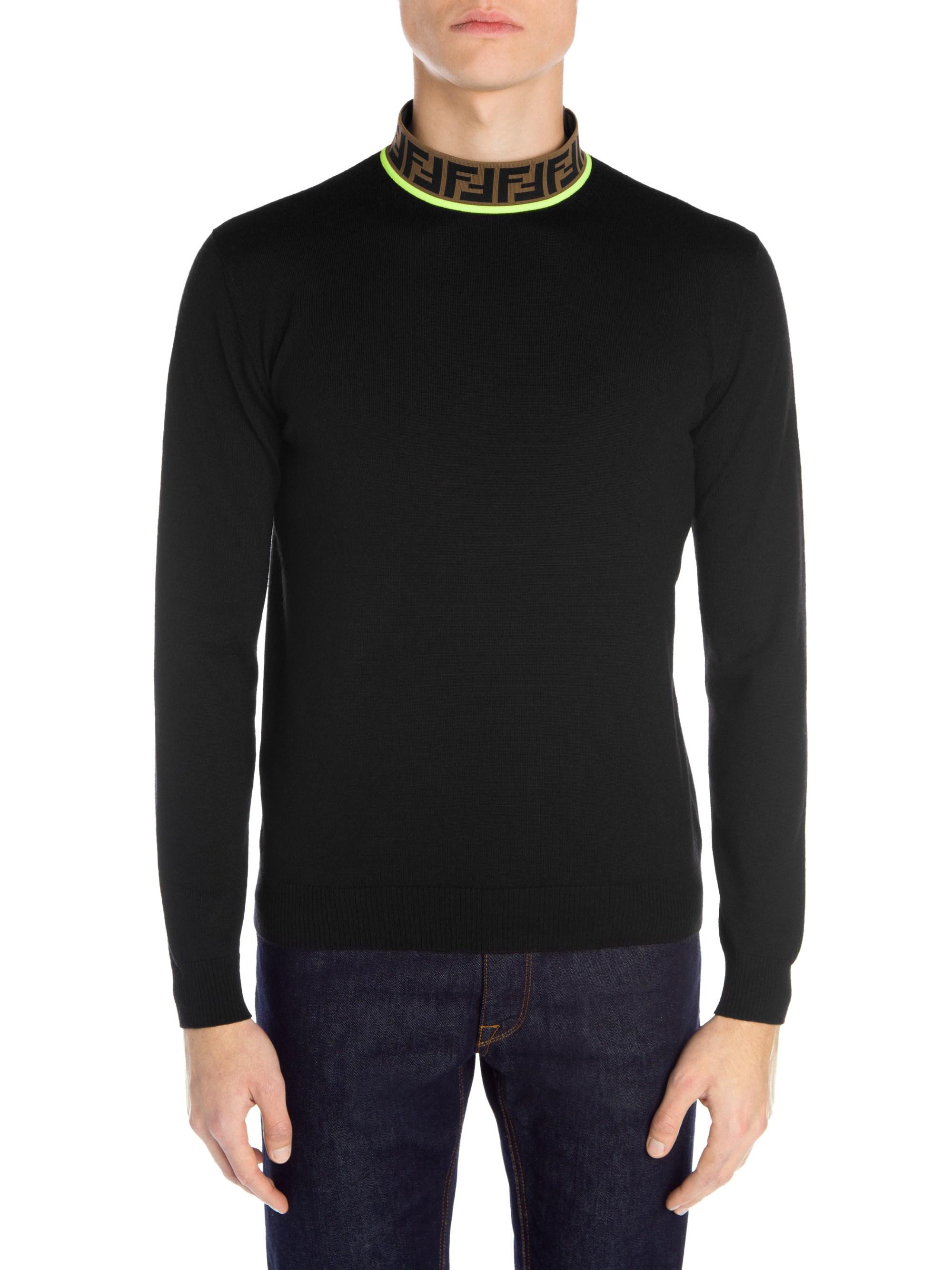 Fendi Ff Mockneck Wool-blend Sweater in Black for Men - Lyst
