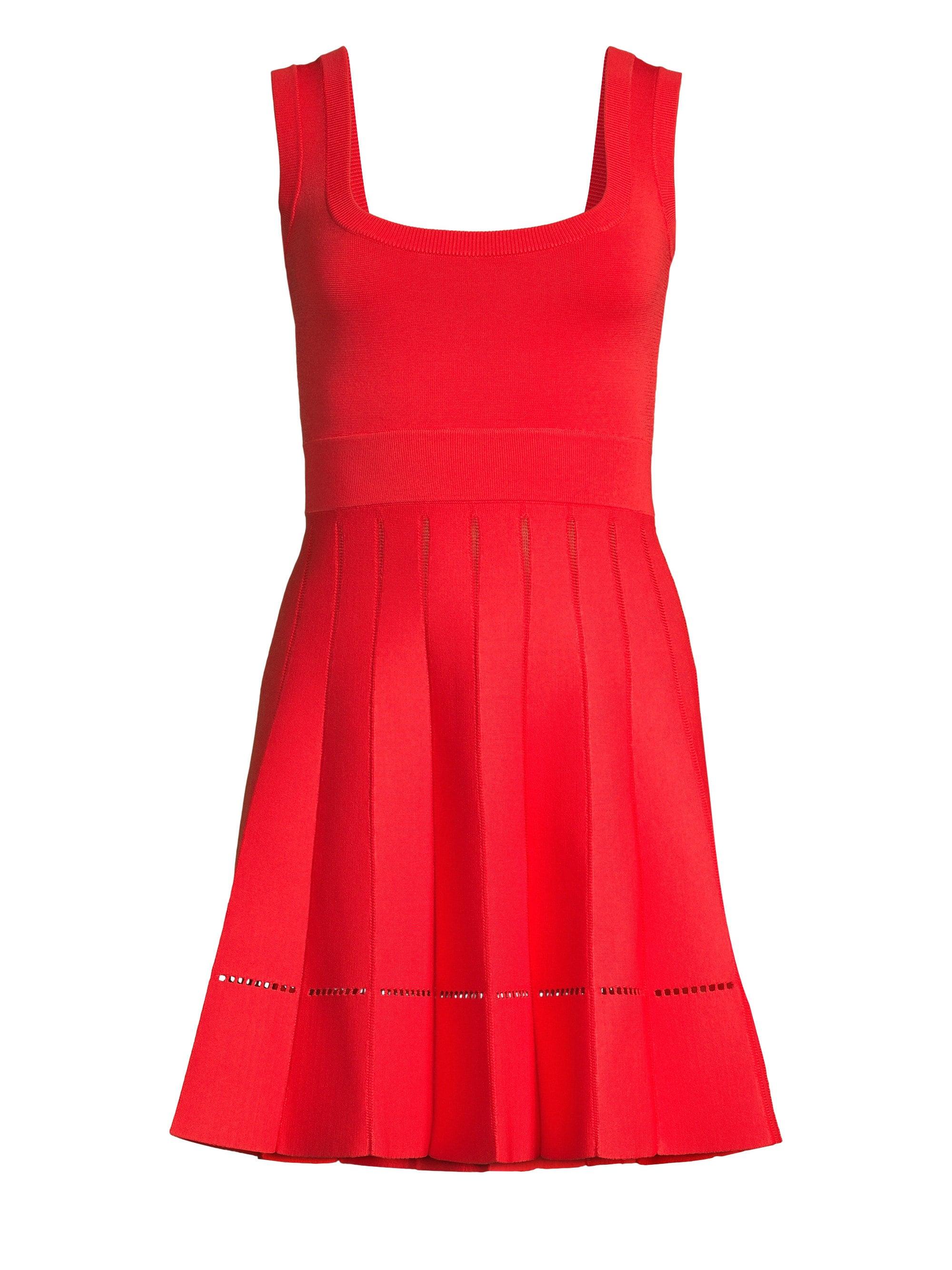 Hervé Léger Pleated Fit-&-flare Dress in Red - Lyst