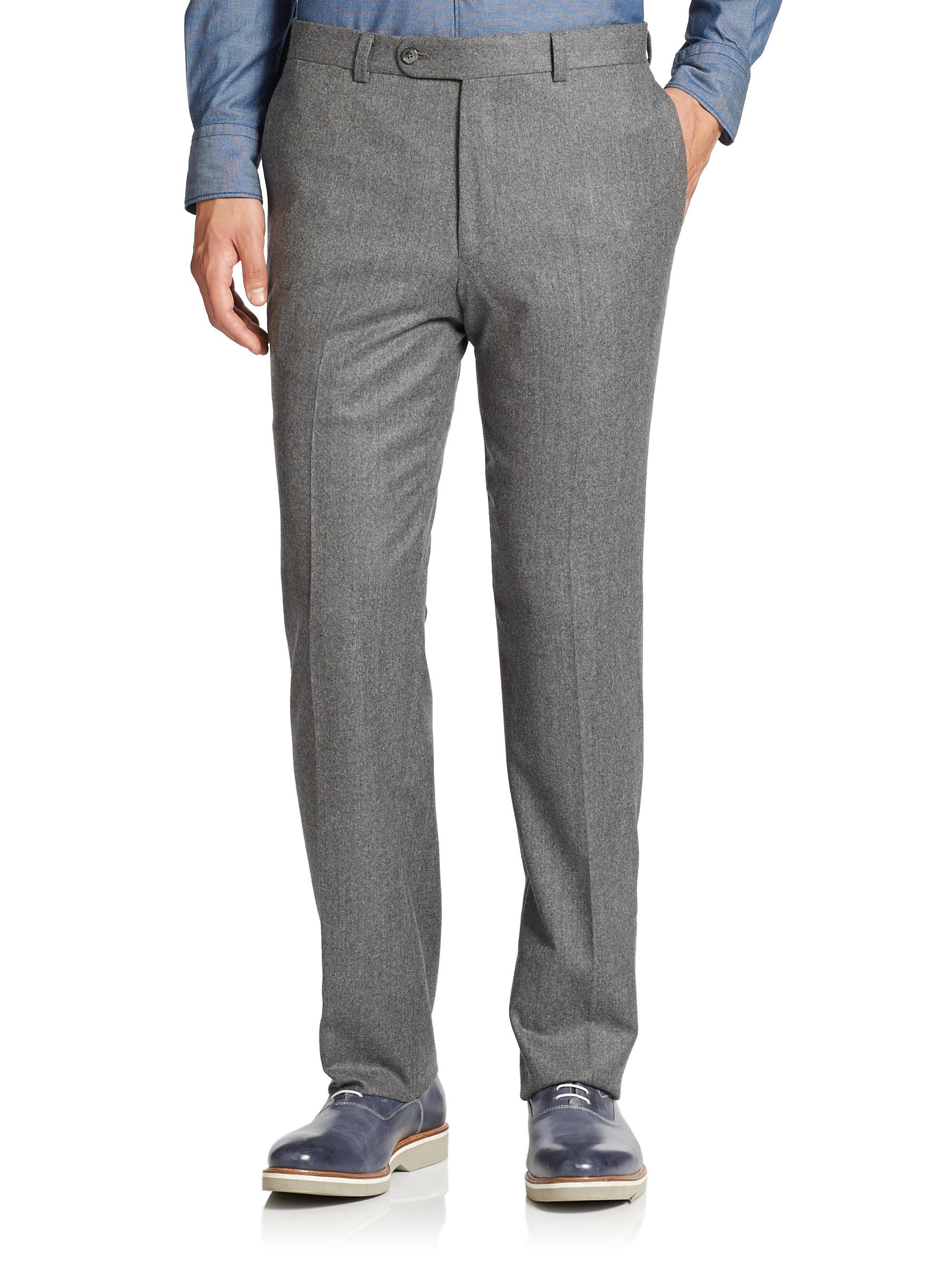 Saks Fifth Avenue Wool Flat-front Pants in Light Grey (Gray) for Men - Lyst