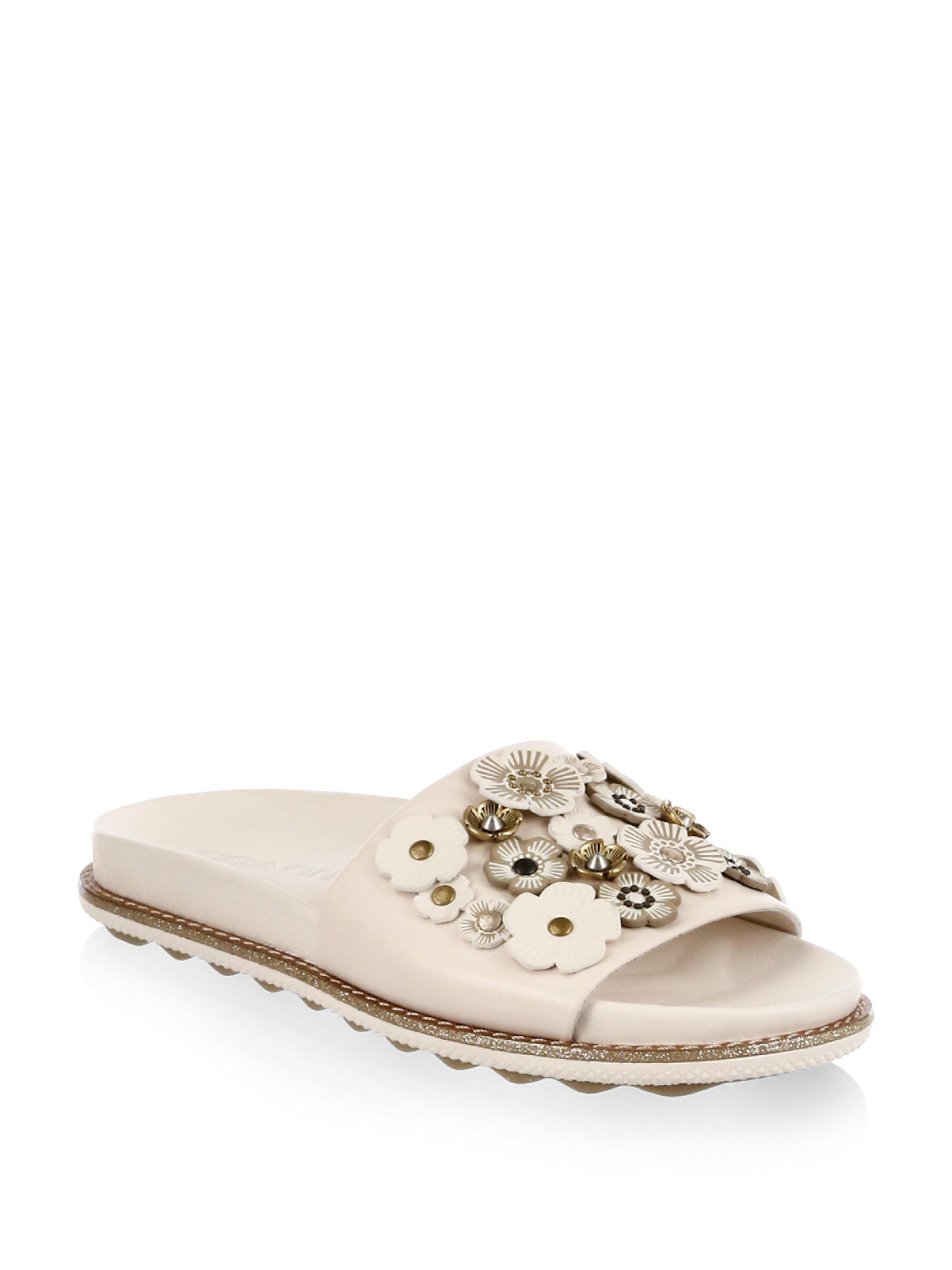 Lyst Coach Tea Rose Leather Slides Save 57.142857142857146