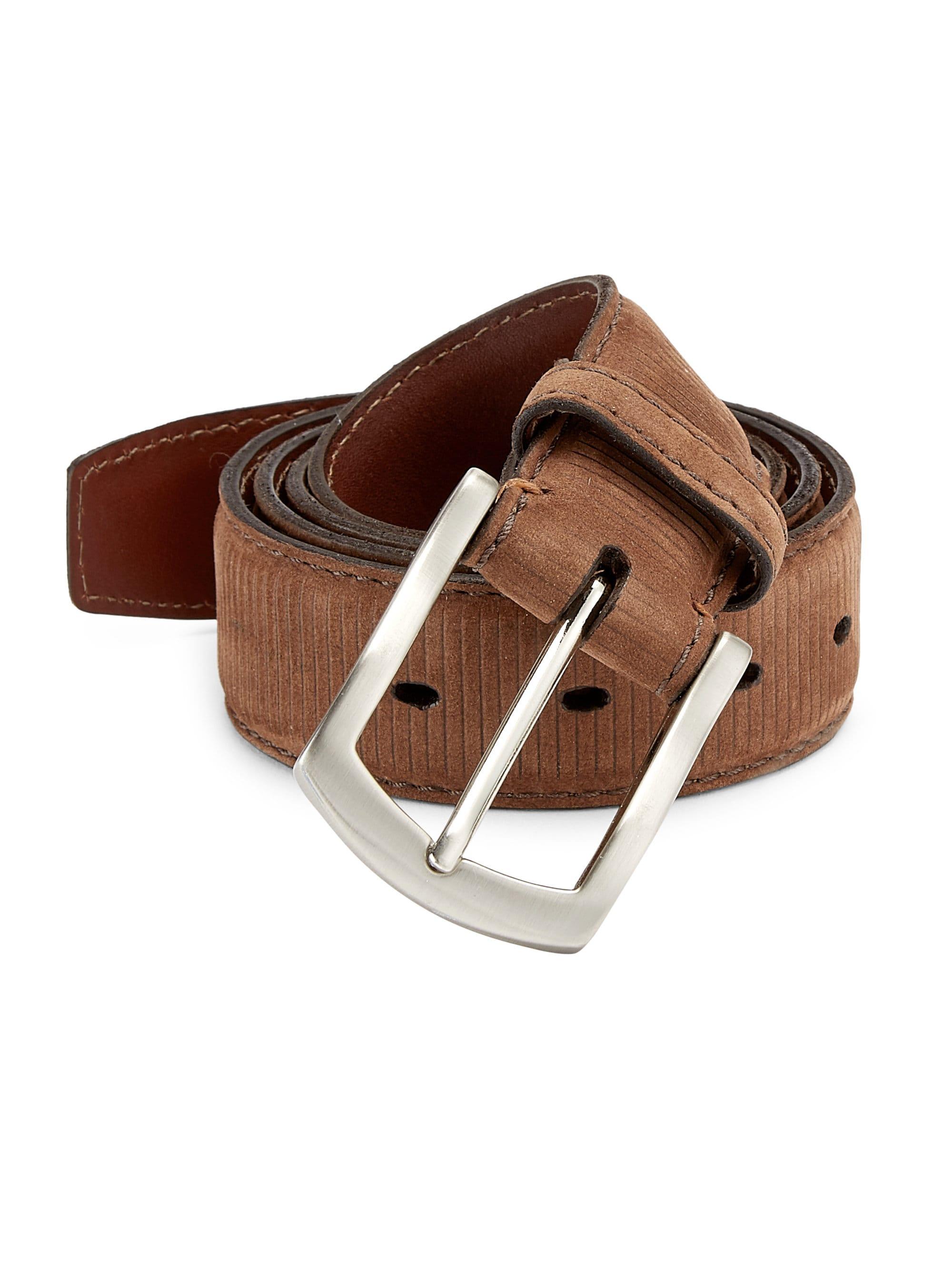 Saks Fifth Avenue Collection Ribbed Nubuck Leather Belt in Brown for