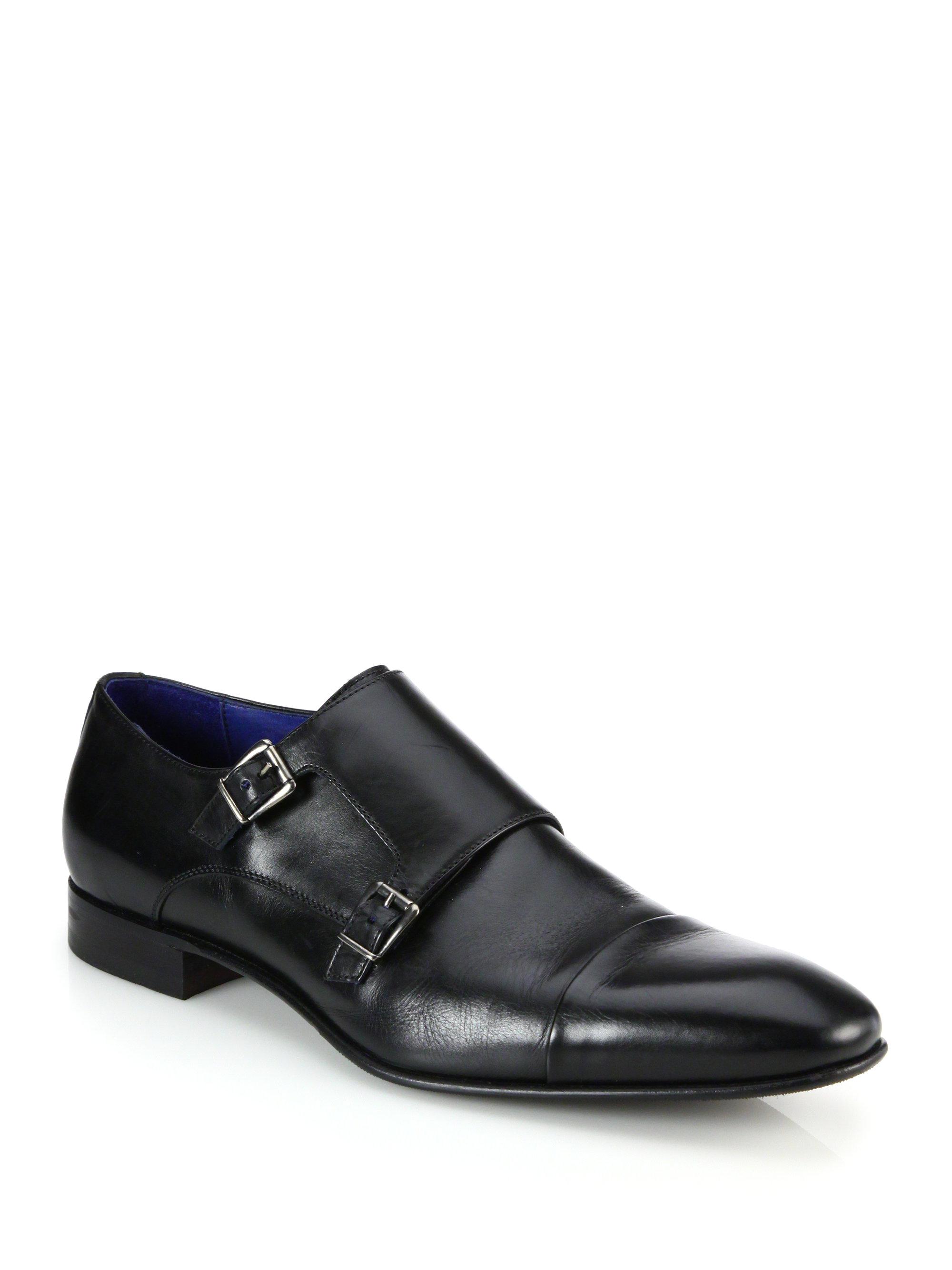 Lyst - Saks Fifth Avenue Double Monk-strap Leather Shoes in Black for Men