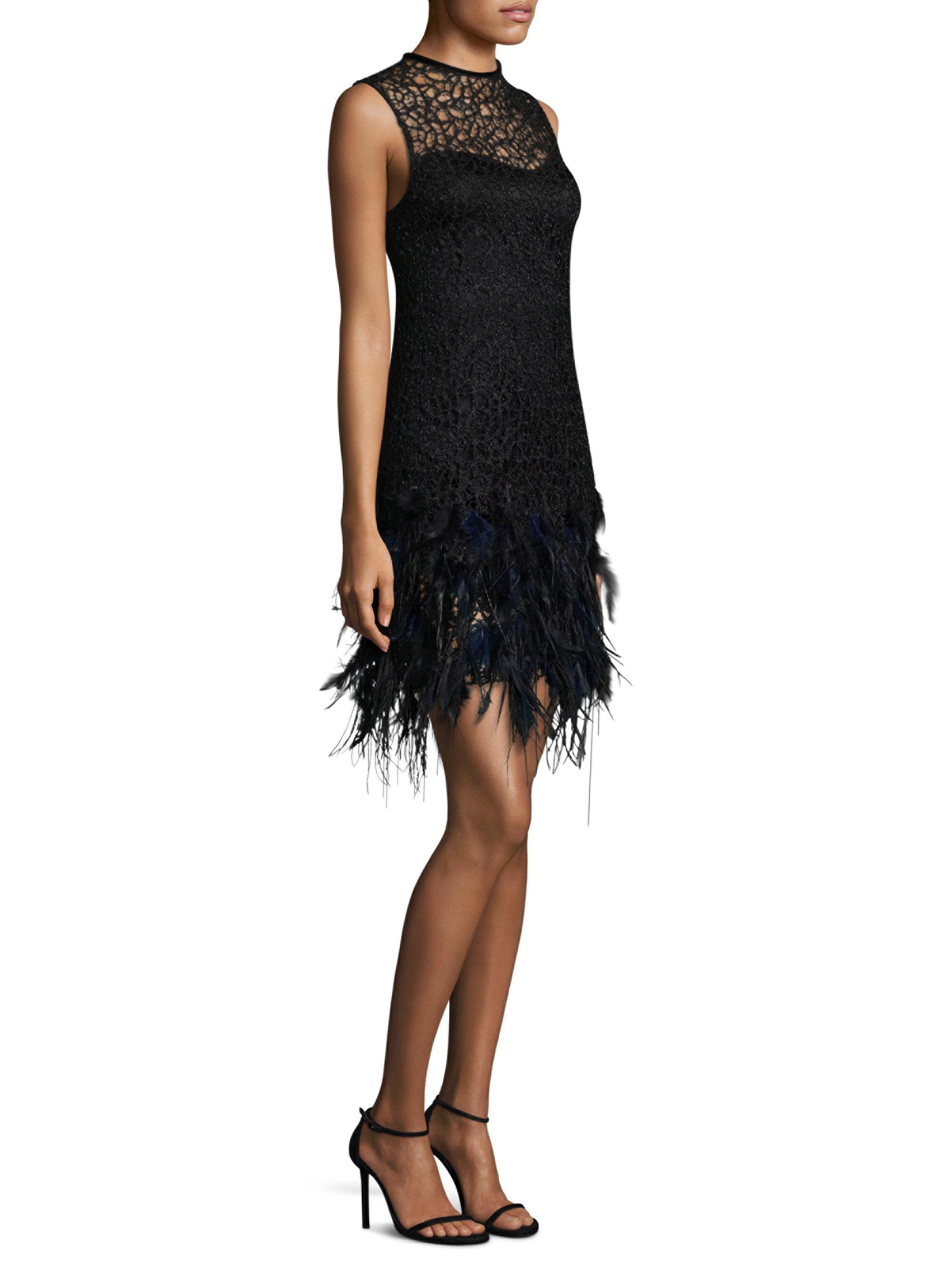 black dress with feather print