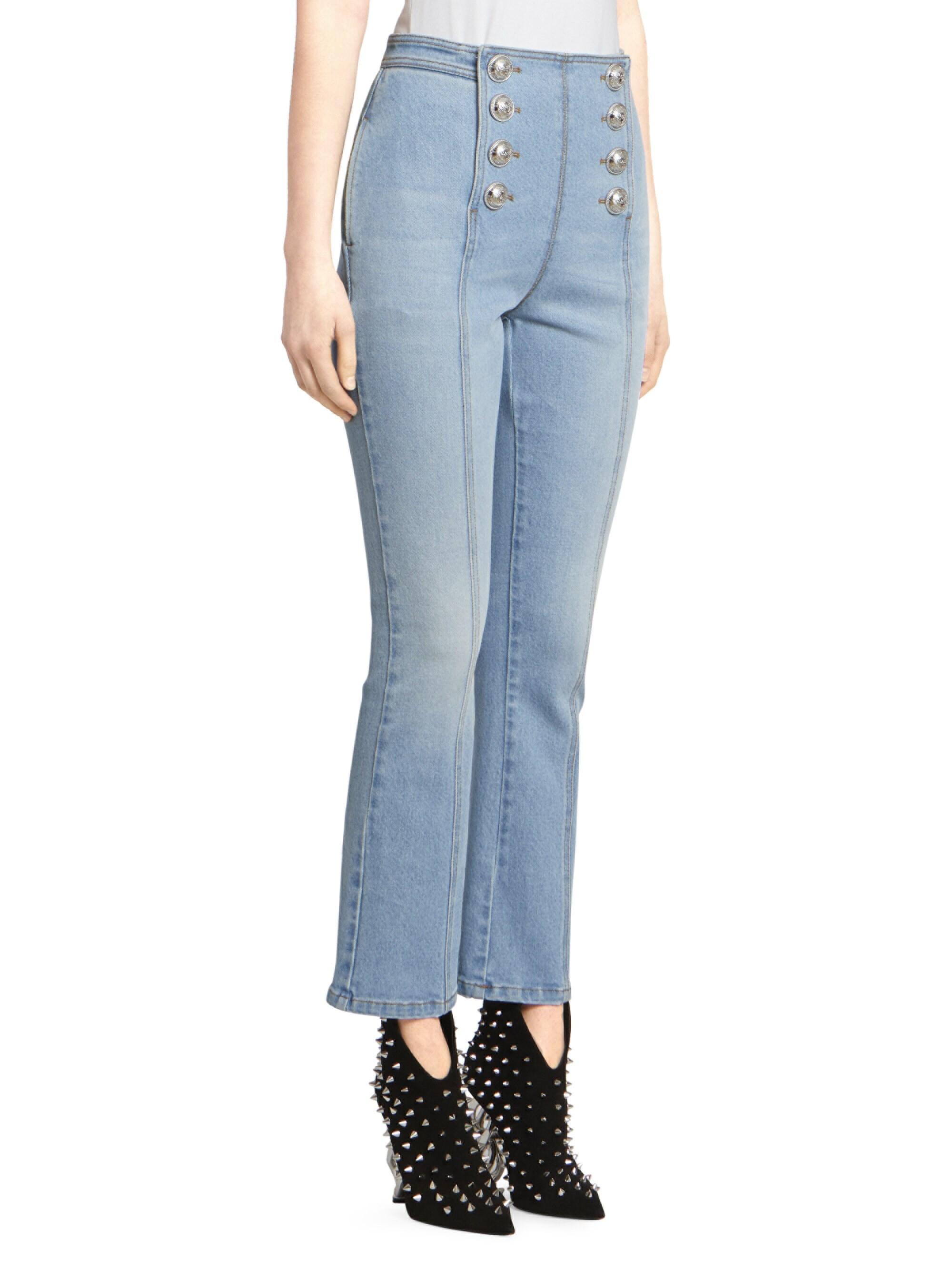 Balmain Women's Cropped Button-front Flared Jeans - Blue Jean in Blue ...