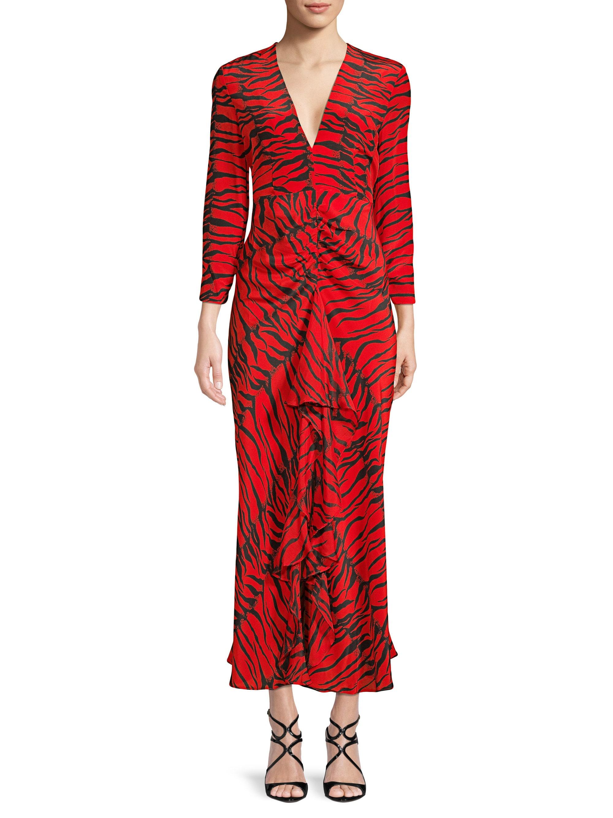 RIXO London Women's Rose Tiger Print Silk Maxi Dress - Red Tiger in Red ...