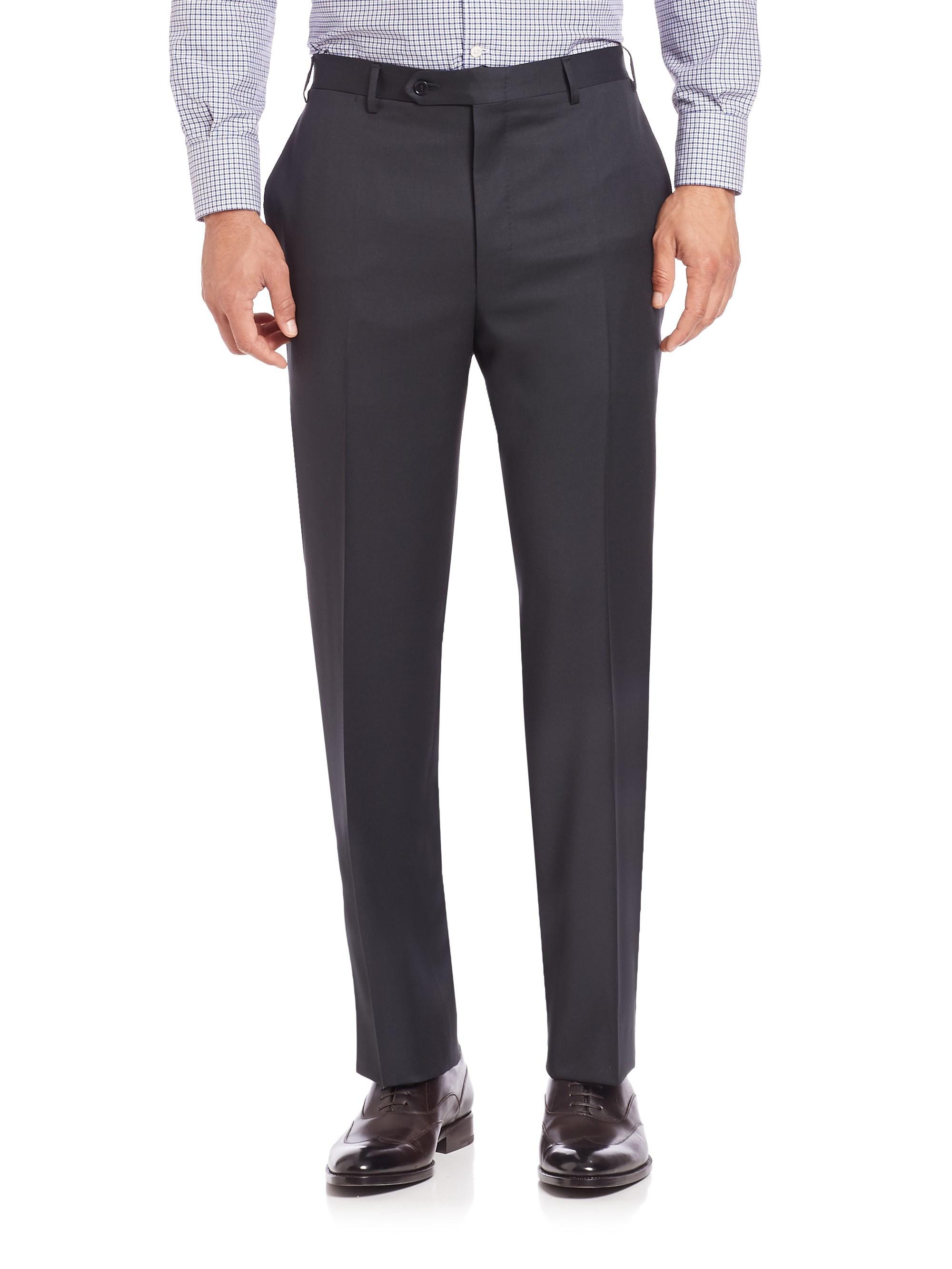 Canali Men's Flat-front Wool Trousers - Navy in Blue for Men - Lyst