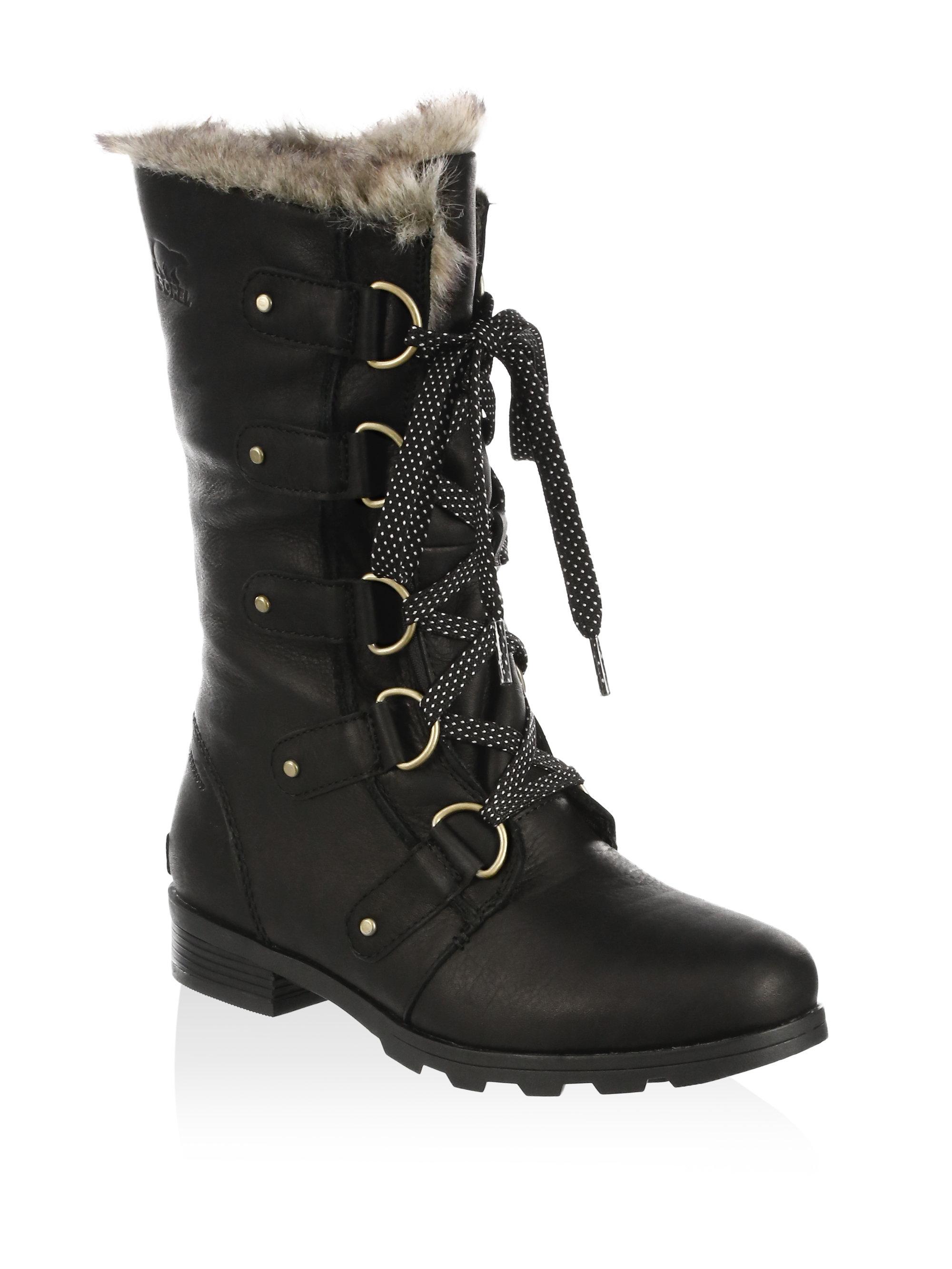 boots fur lace faux leather emelie sorel shoes lyst