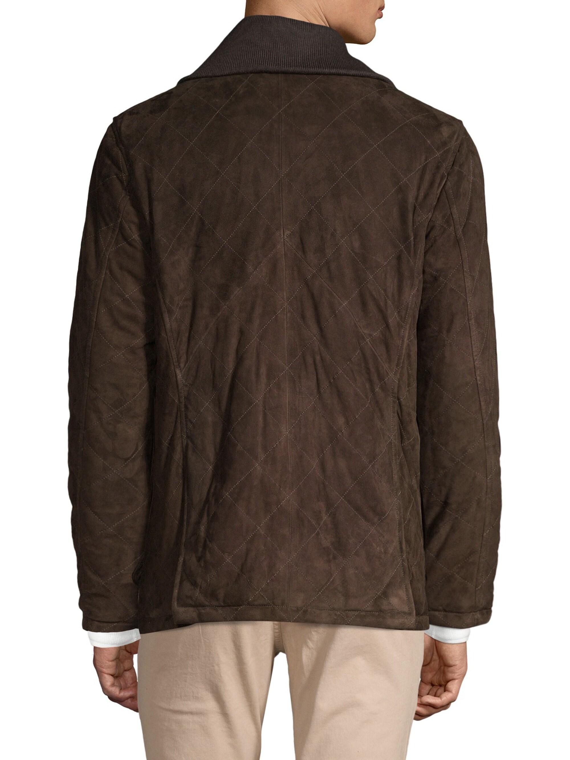 Isaia Diamond Quilted Utility Pocket Suede Jacket in Brown for Men - Lyst