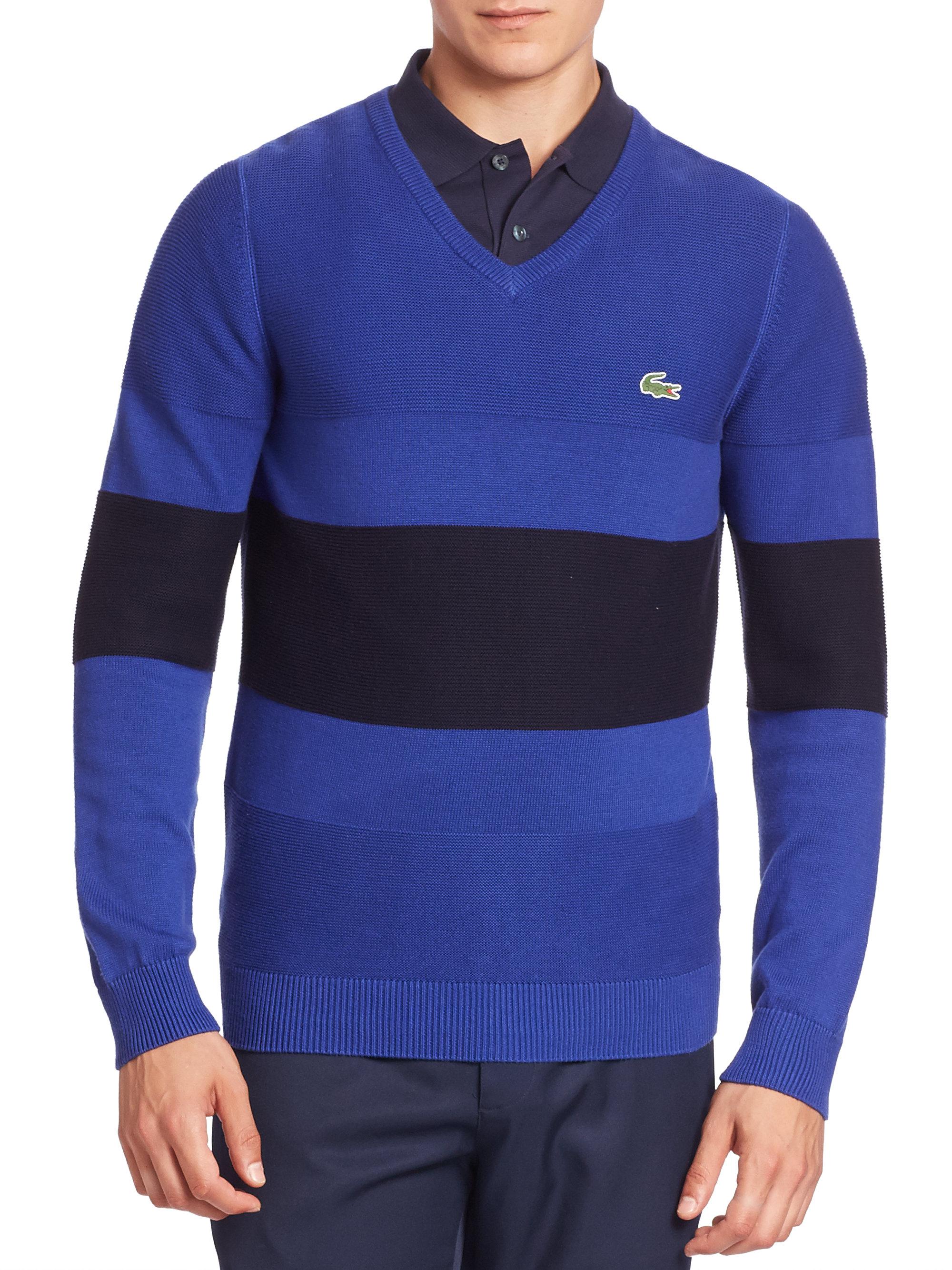 Lyst - Lacoste Striped Colorblock Sweater in Blue for Men