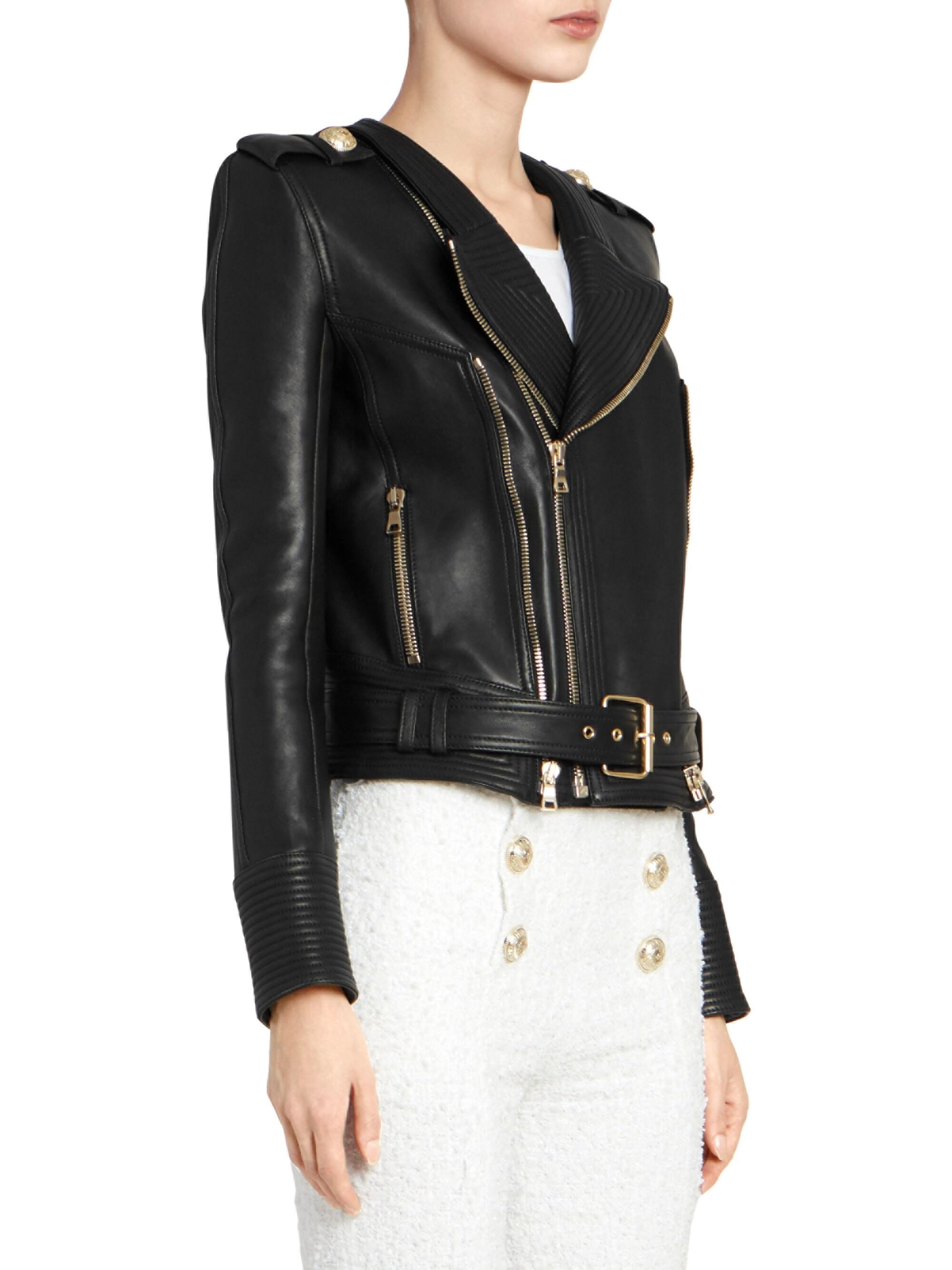 Balmain Women's Leather Moto Jacket - Black in Black - Lyst