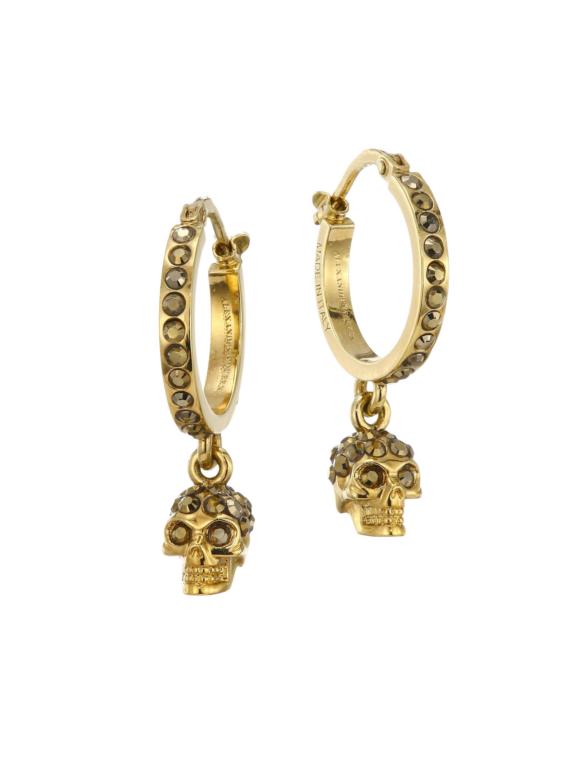 Lyst Alexander Mcqueen Creole Swarovski Crystal Skull Earrings In Alexander Mcqueen Women S Metallic Creole Swarovski Crystal Skull Earrings