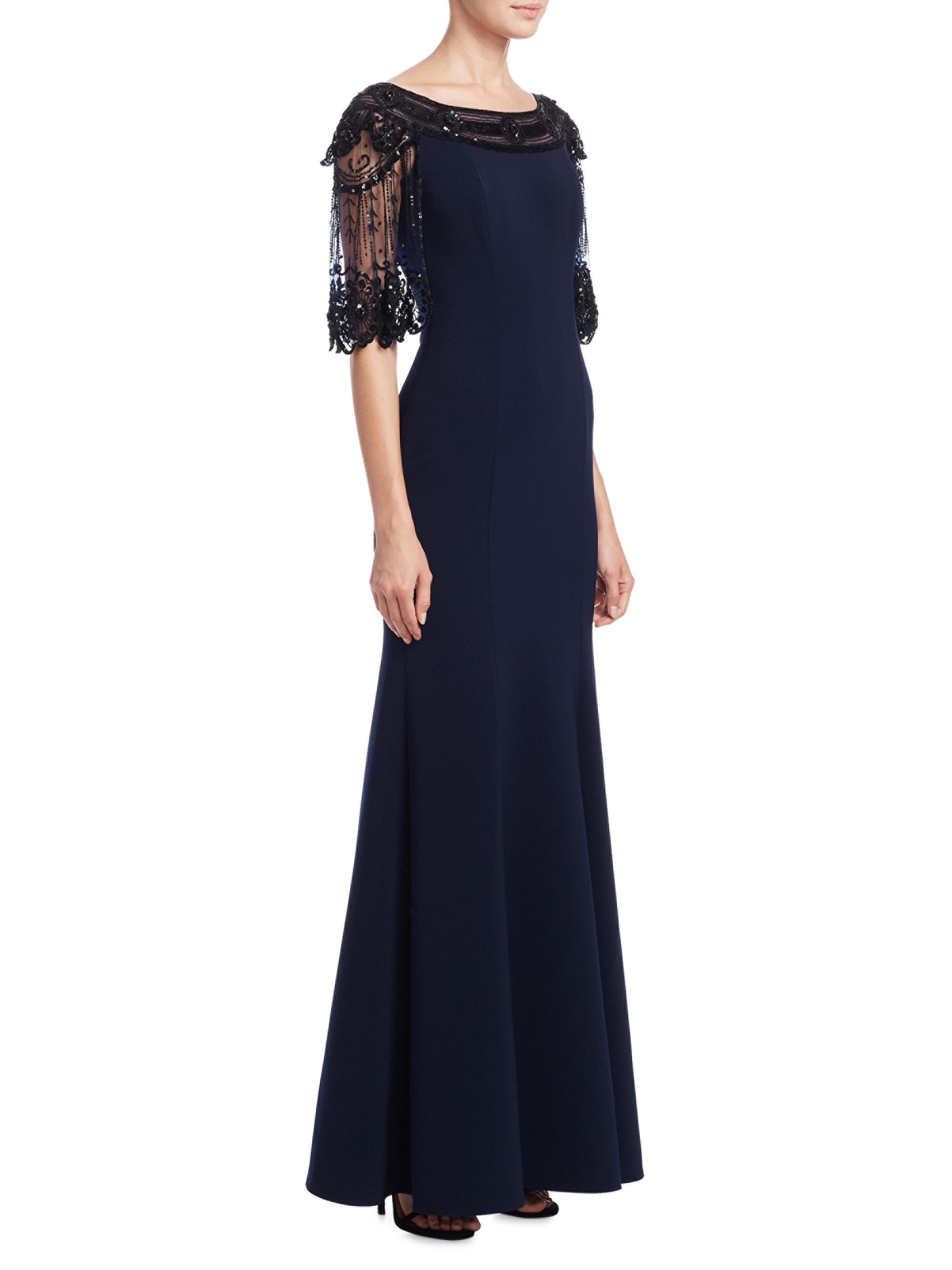 Lyst - Jenny Packham Beaded Short Sleeve Gown in Blue