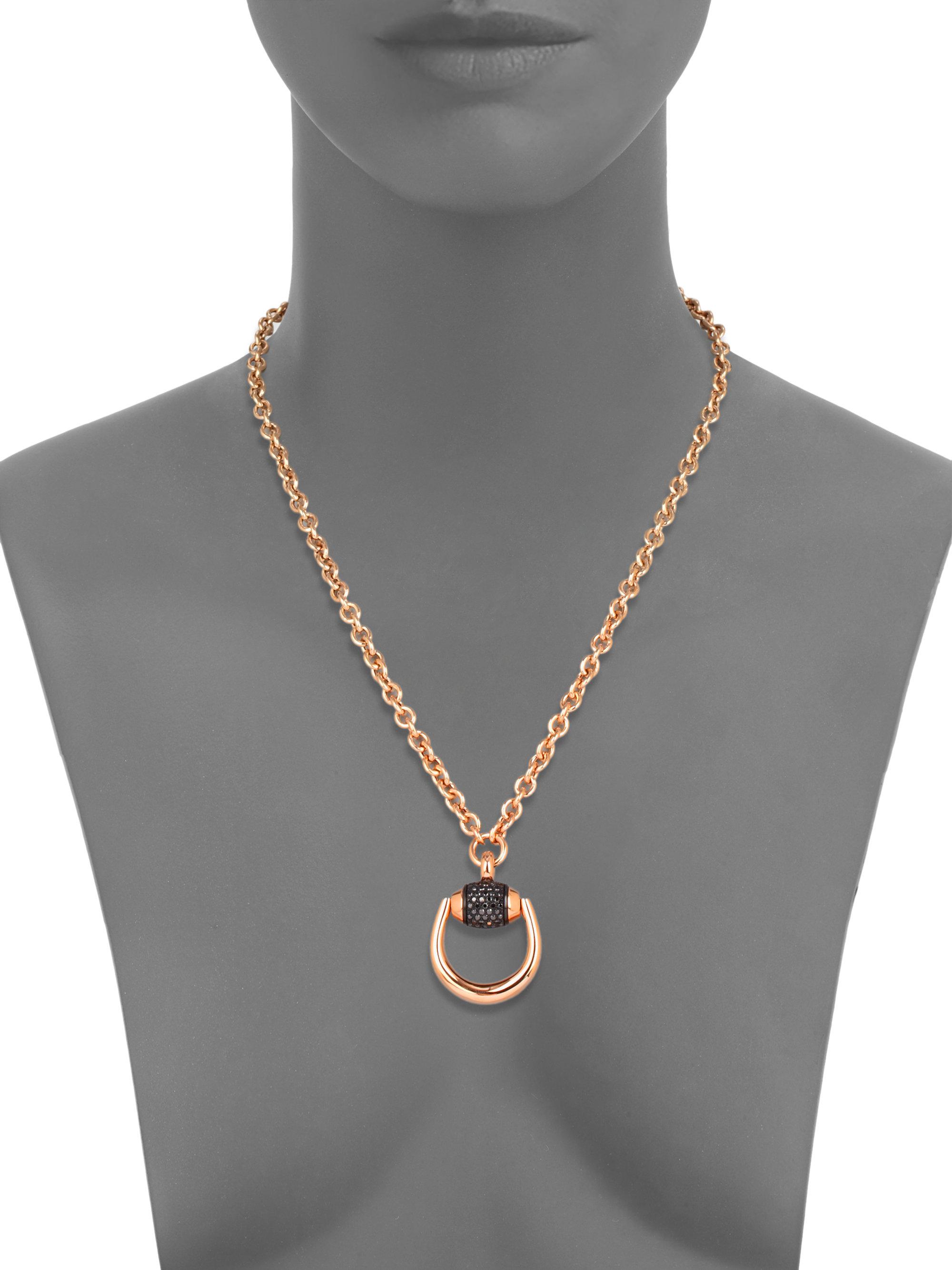 Gucci Horsebit Black Diamond & 18k Rose Gold Pendant Necklace In Pink ...