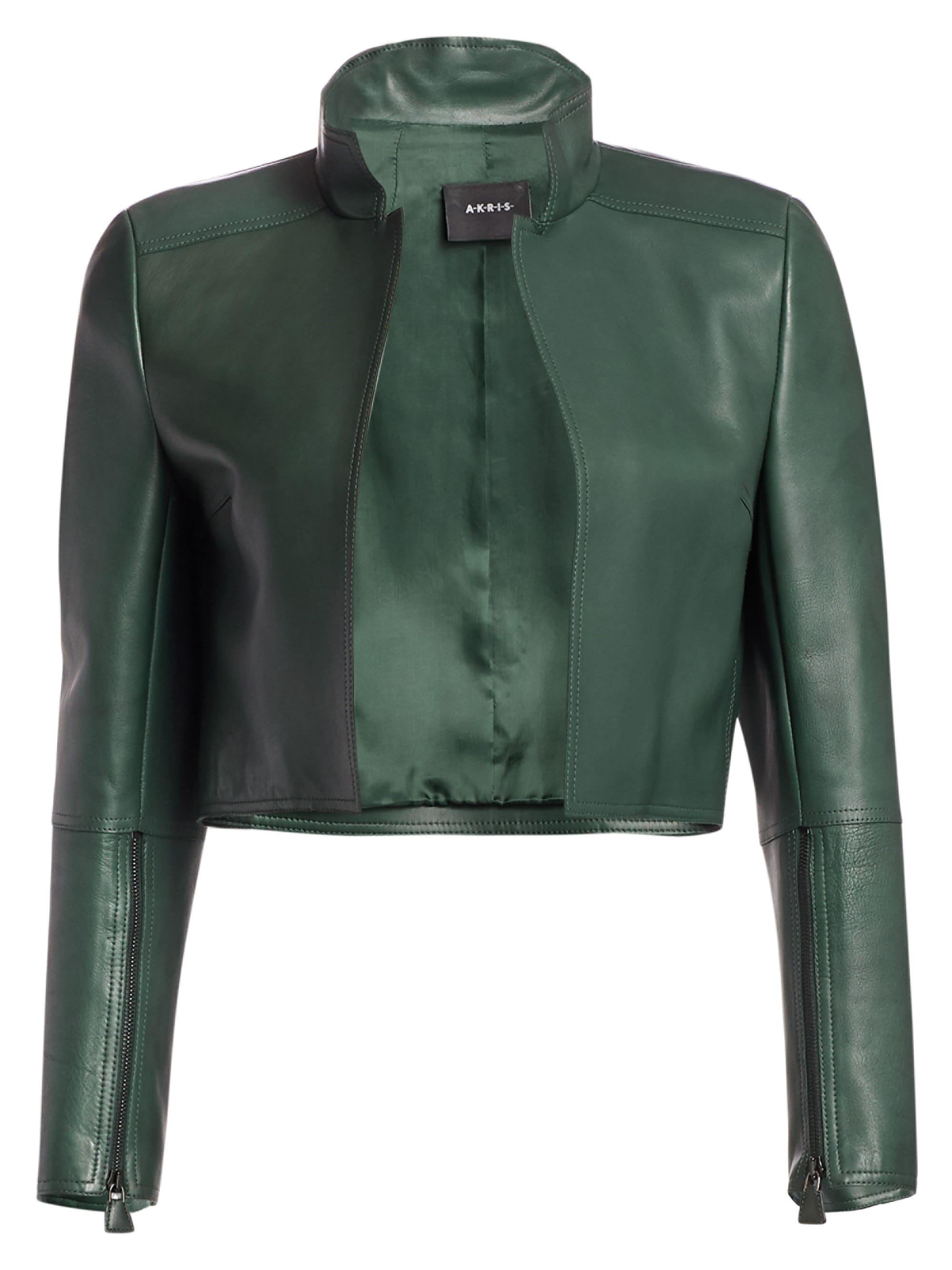 Akris Cropped Leather Jacket in Green - Lyst