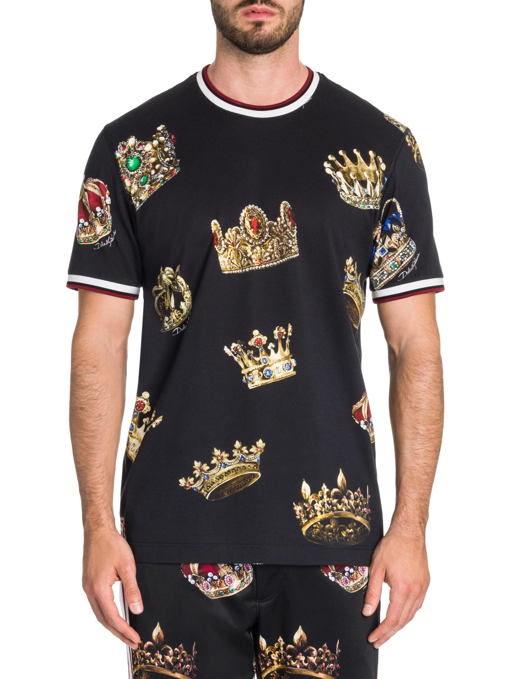 Lyst - Dolce & Gabbana Crown Printed Cotton Jersey T-shirt in Black for ...