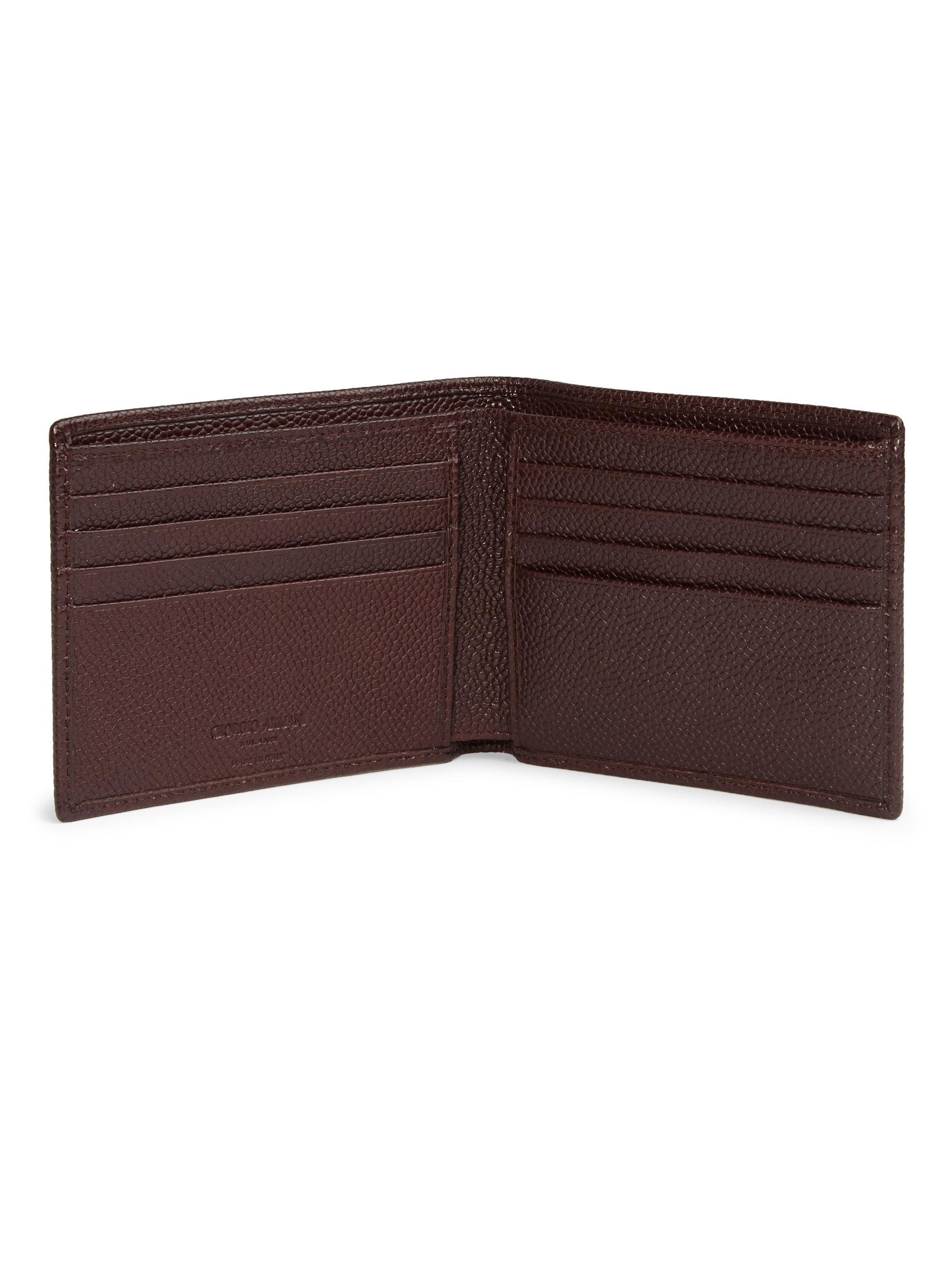 Giorgio Armani Leather Bi-fold Wallet in Brown for Men - Lyst