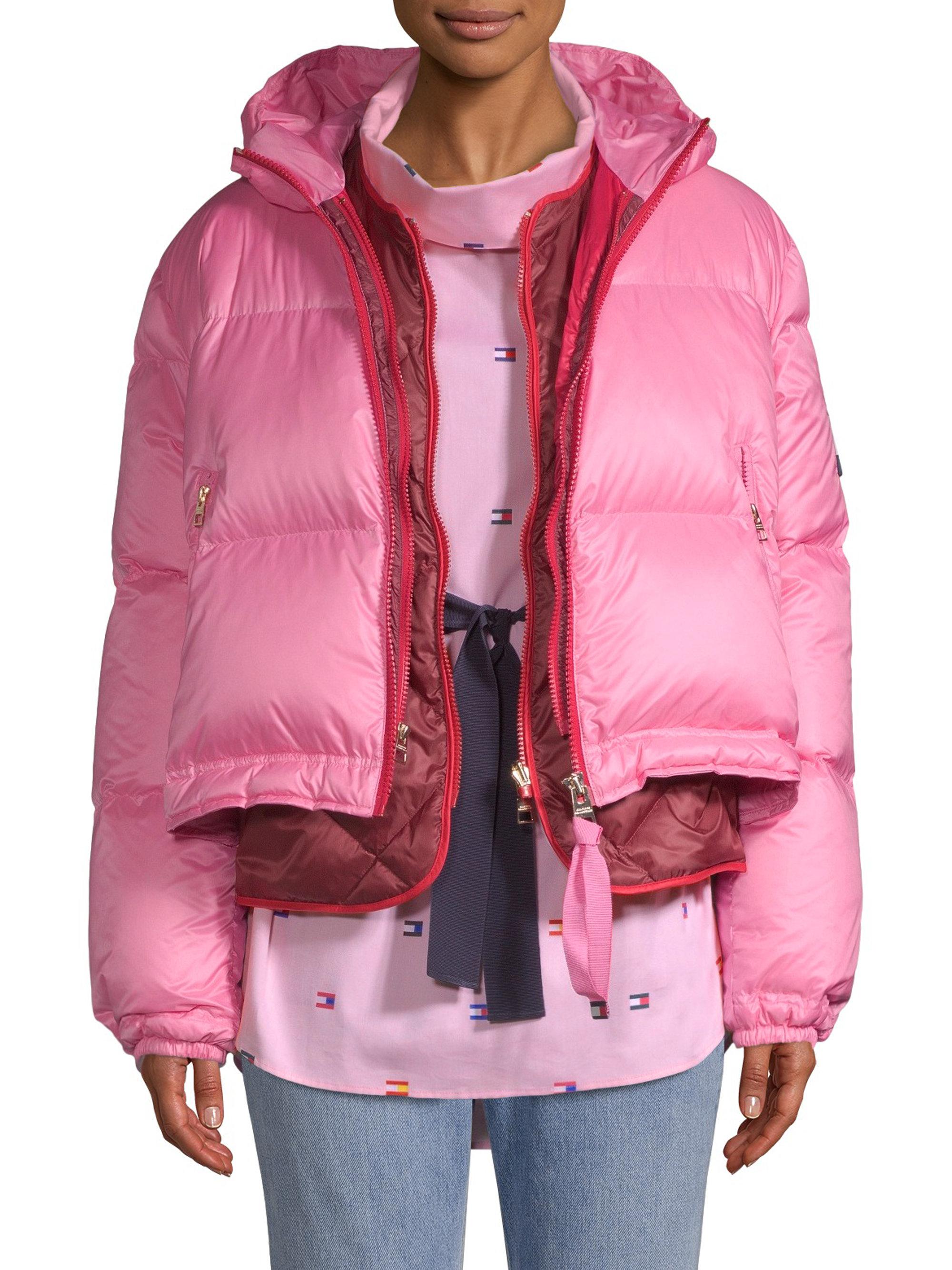 womens long pink puffer coat